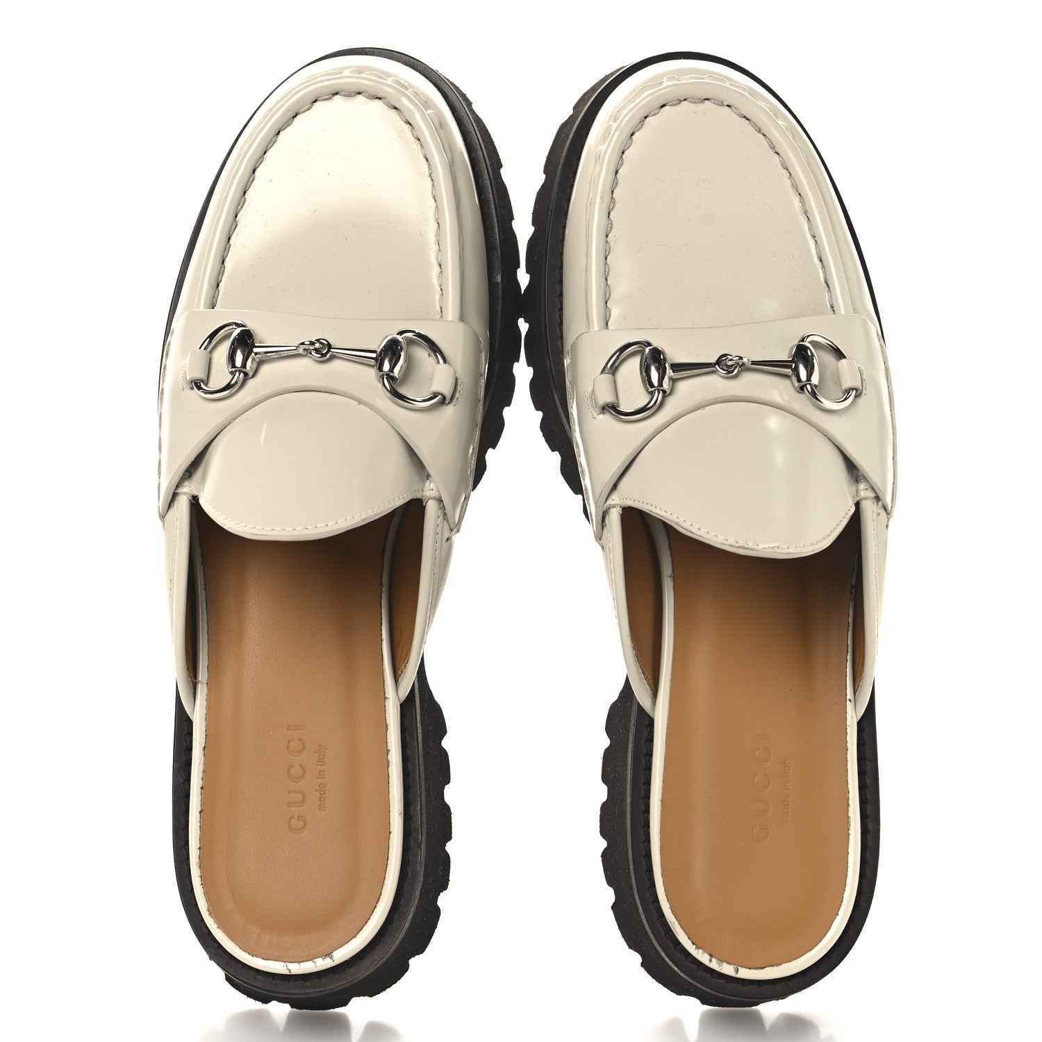 Cordovan Lux Horsebit Platform Mules 39.5 Mystic White