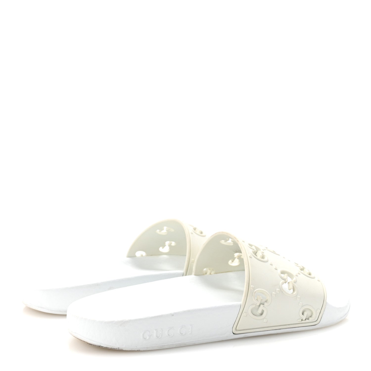 Rubber GG Monogram Perforated Womens Slide Sandals 38 Great White