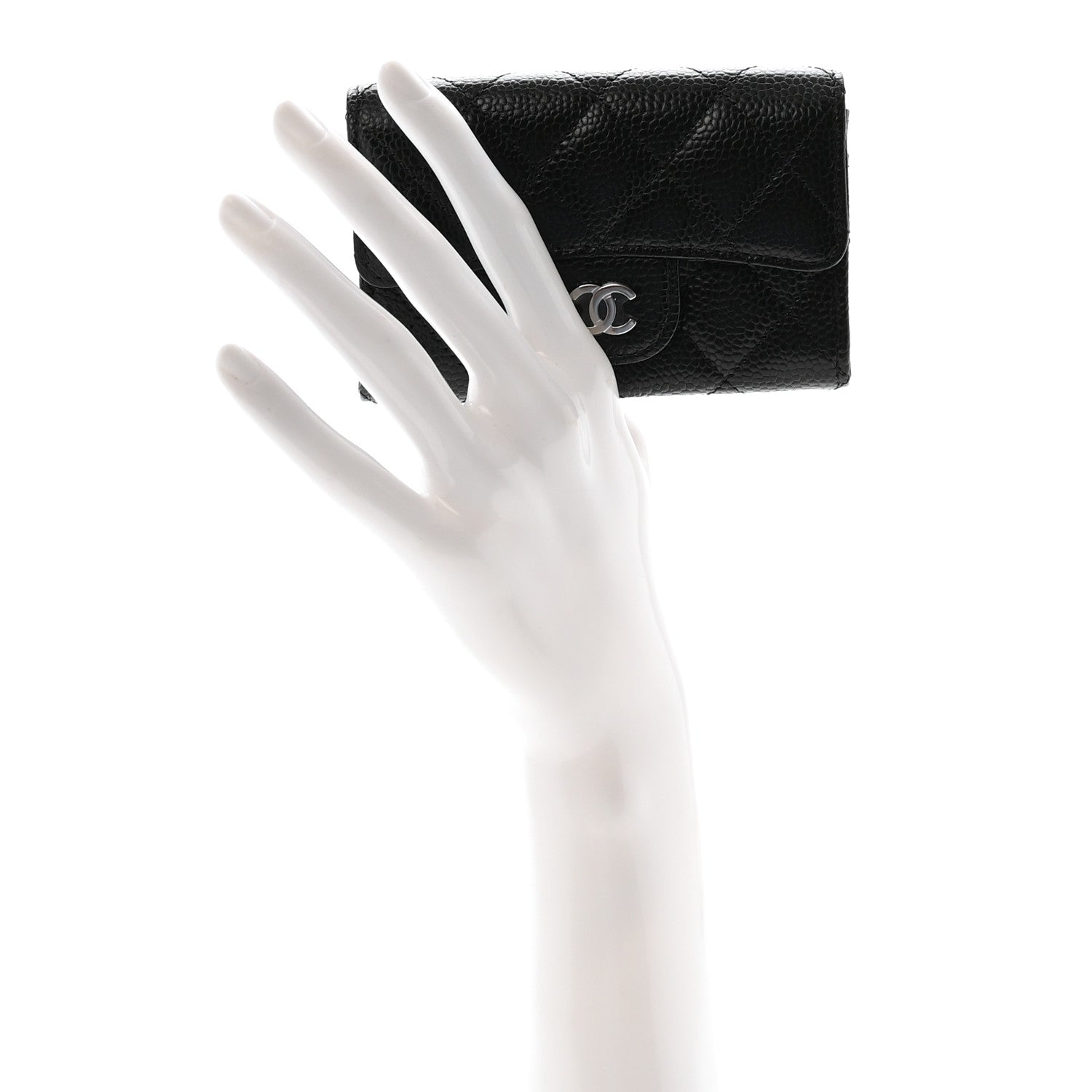 Caviar Quilted Flap Card Holder Wallet Black