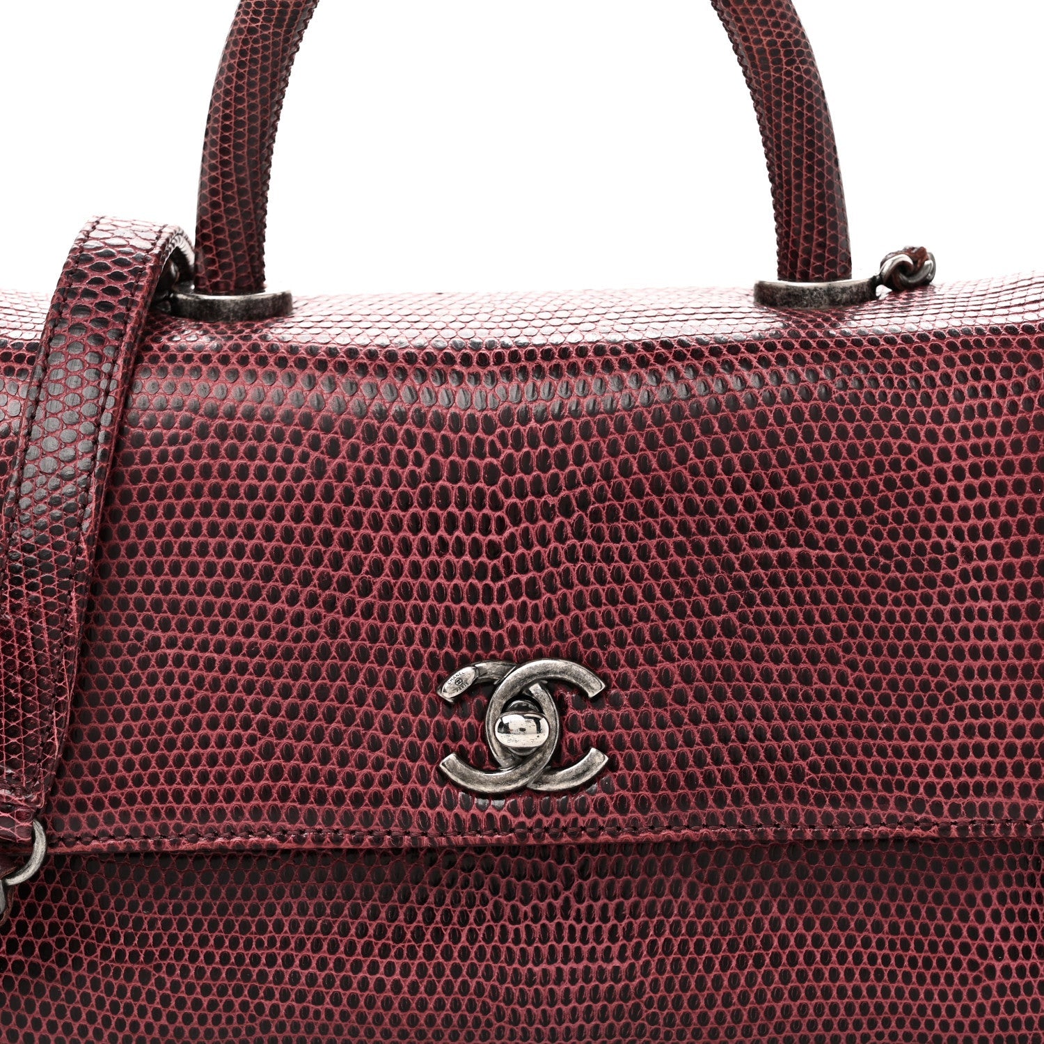 Lizard Mini Coco Handle Flap Burgundy