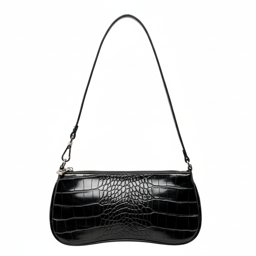 Eva Black Croc Vegan Leather Shoulder Bag By JW Pei, Size: Small