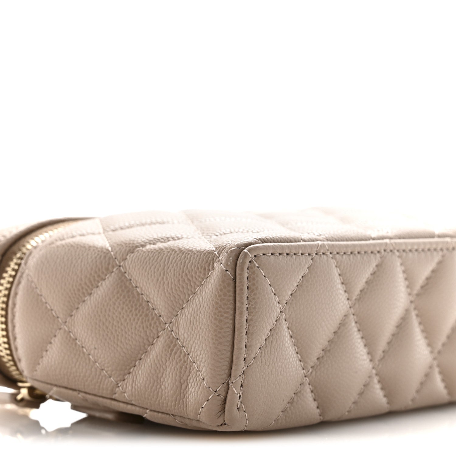 Caviar Quilted Top Handle Slim Vanity With Chain Dark Beige