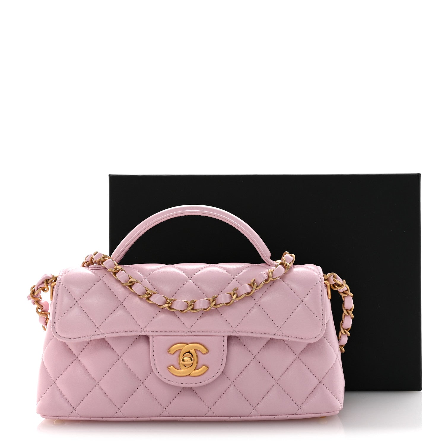 Lambskin Quilted Mini Flap Top Handle Bag Light Pink