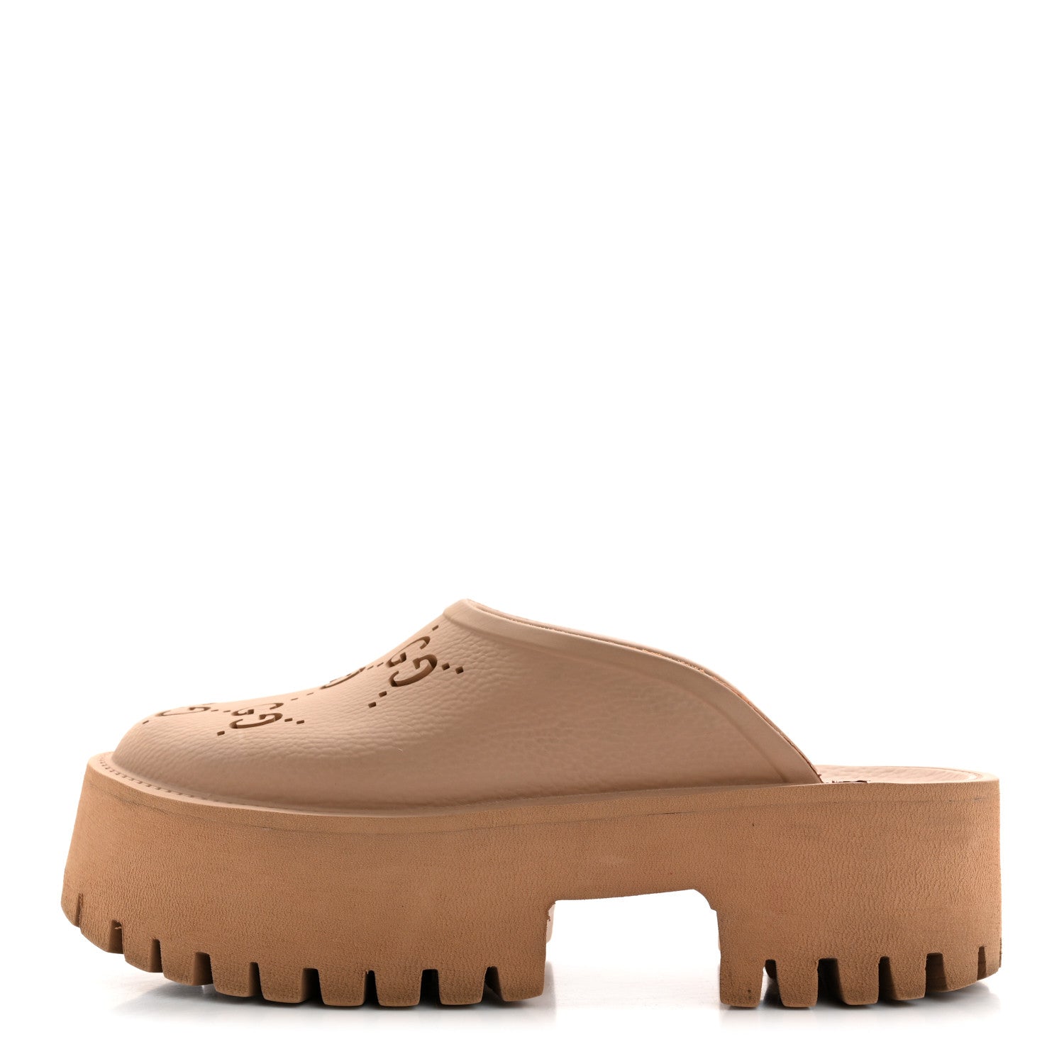 Rubber GG Monogram Perforated Elea Platform 55mm Lug Sole Sandals 36 Vintage Camel