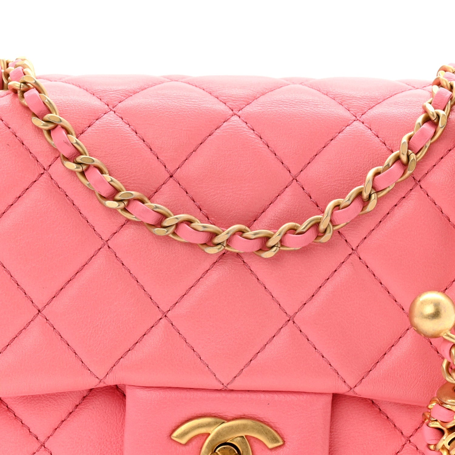 Lambskin Quilted Mini Pearl Crush Flap Pink