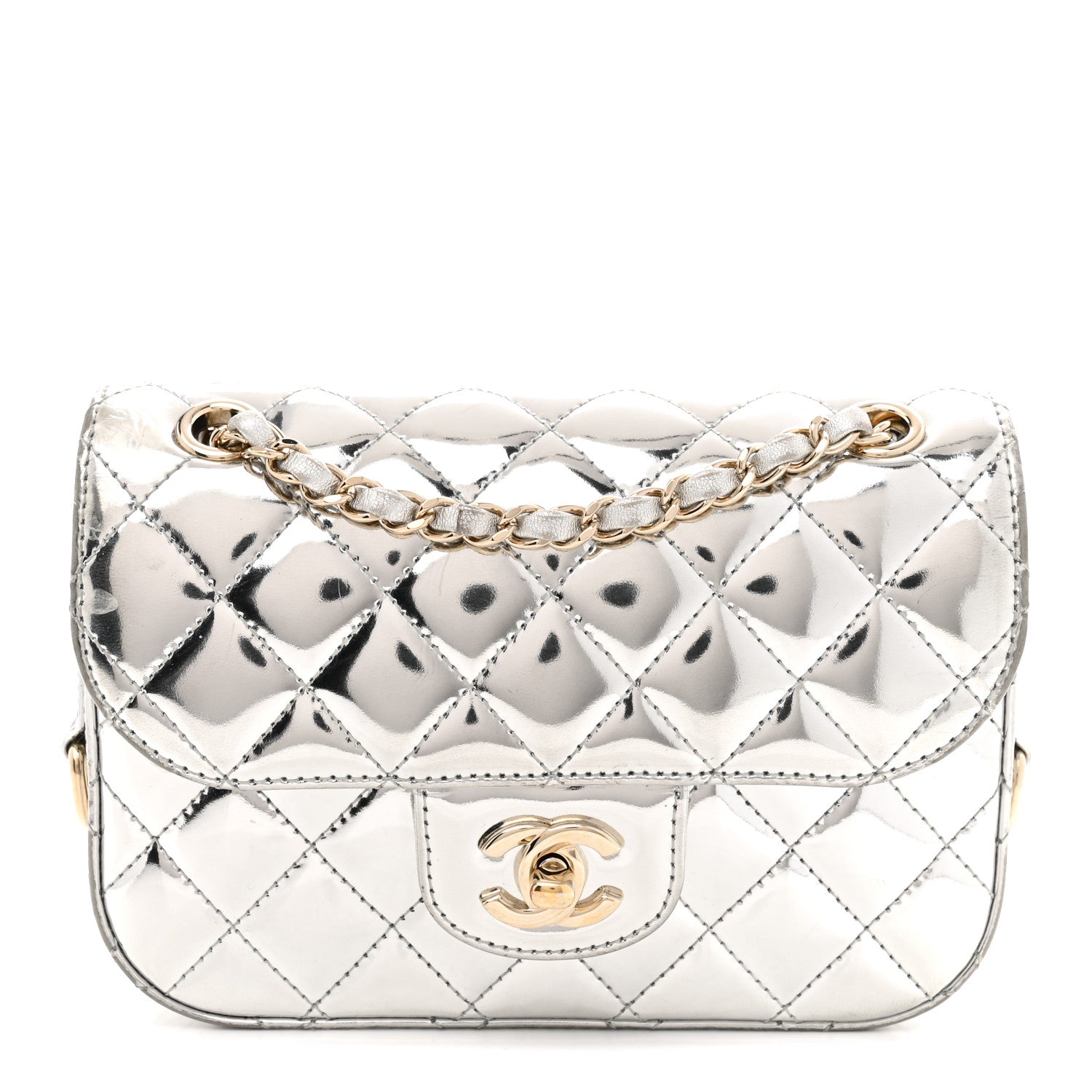 Mirror Calfskin Metallic Calfskin Quilted Hollywood Boulevard Mini Flap With Star Coin Purse Silver