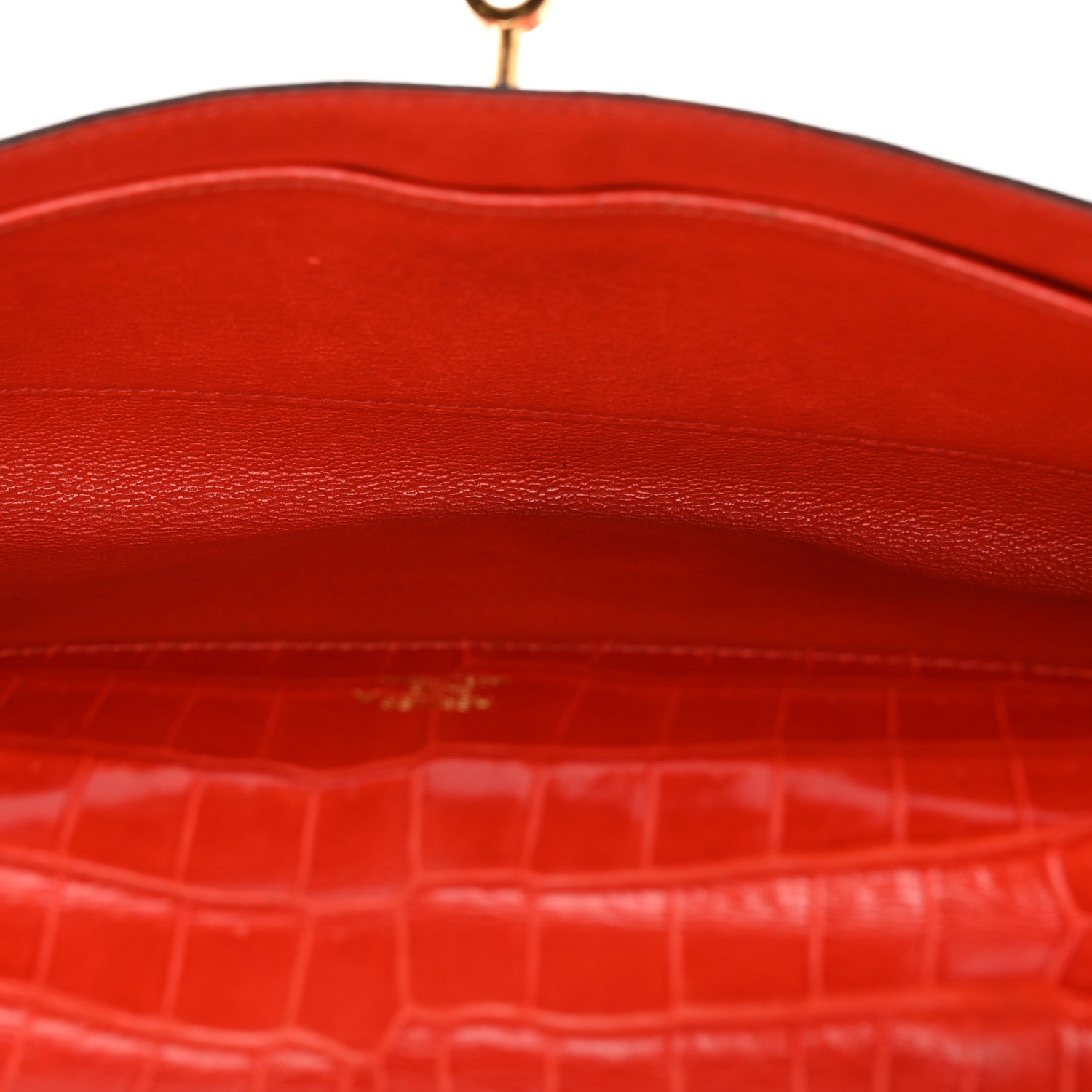 Shiny Porosus Crocodile Kelly Cut Pochette Orange Poppy