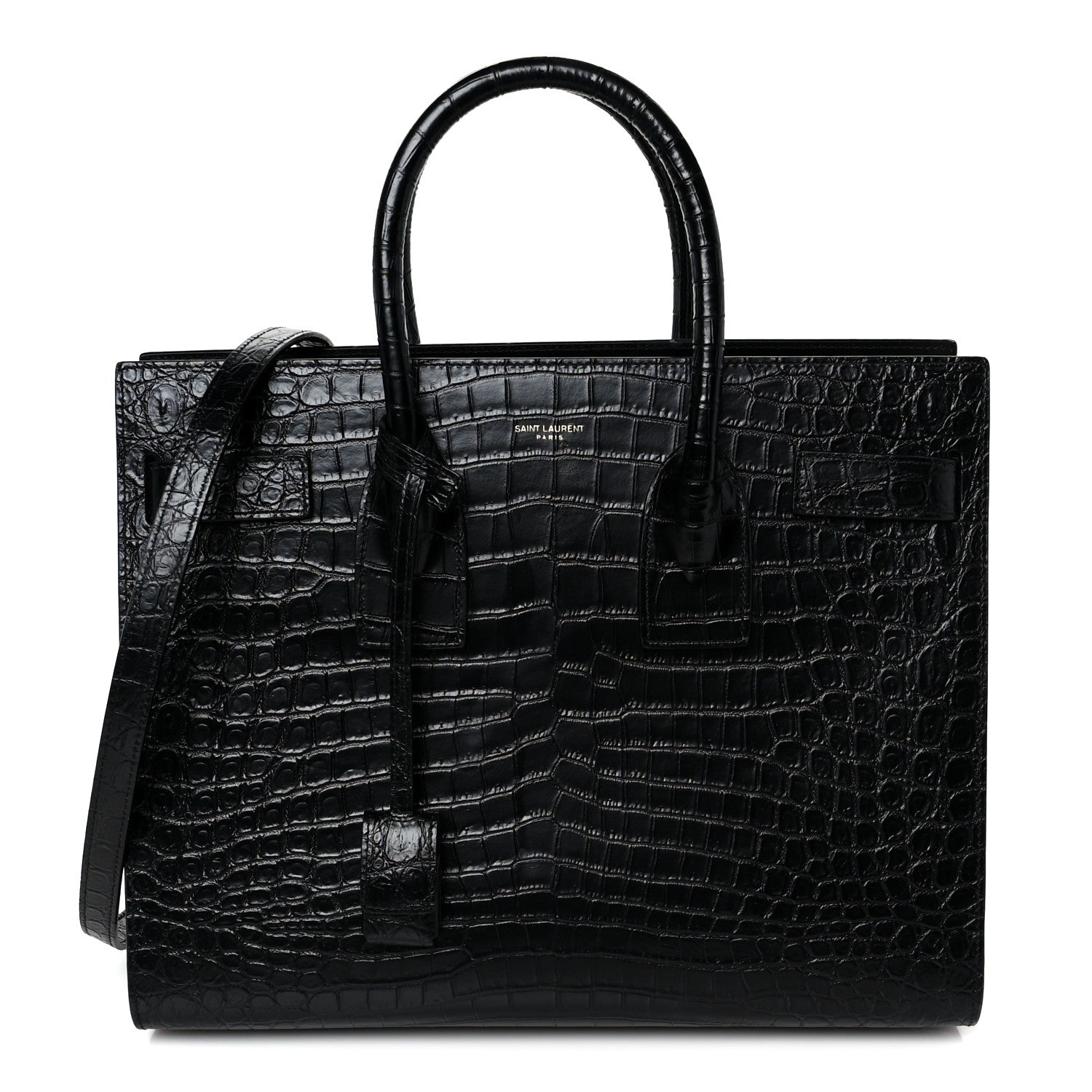 Calfskin Crocodile Embossed Small Sac de Jour Black