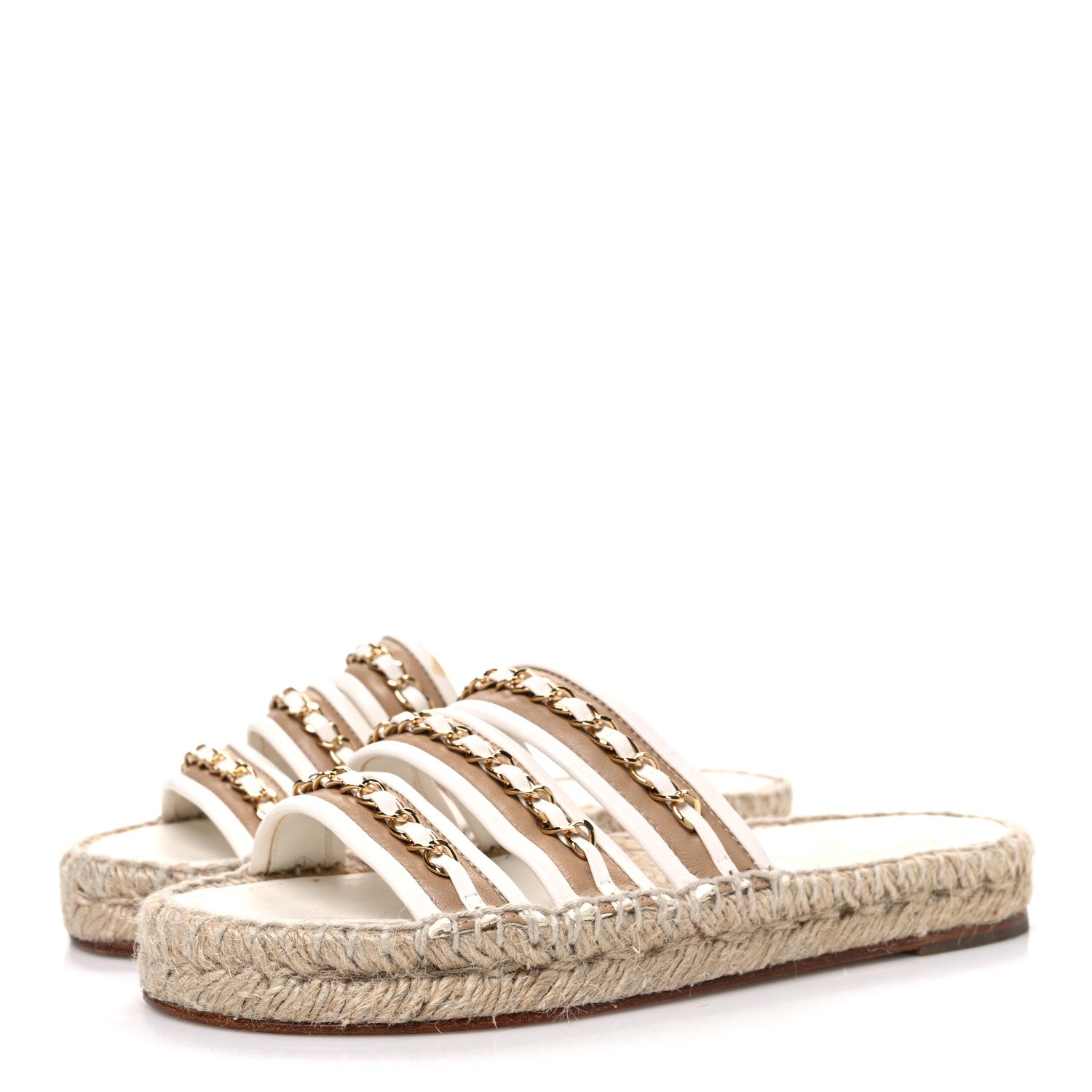 Lambskin Chain Espadrille Slip On Sandals 36 White