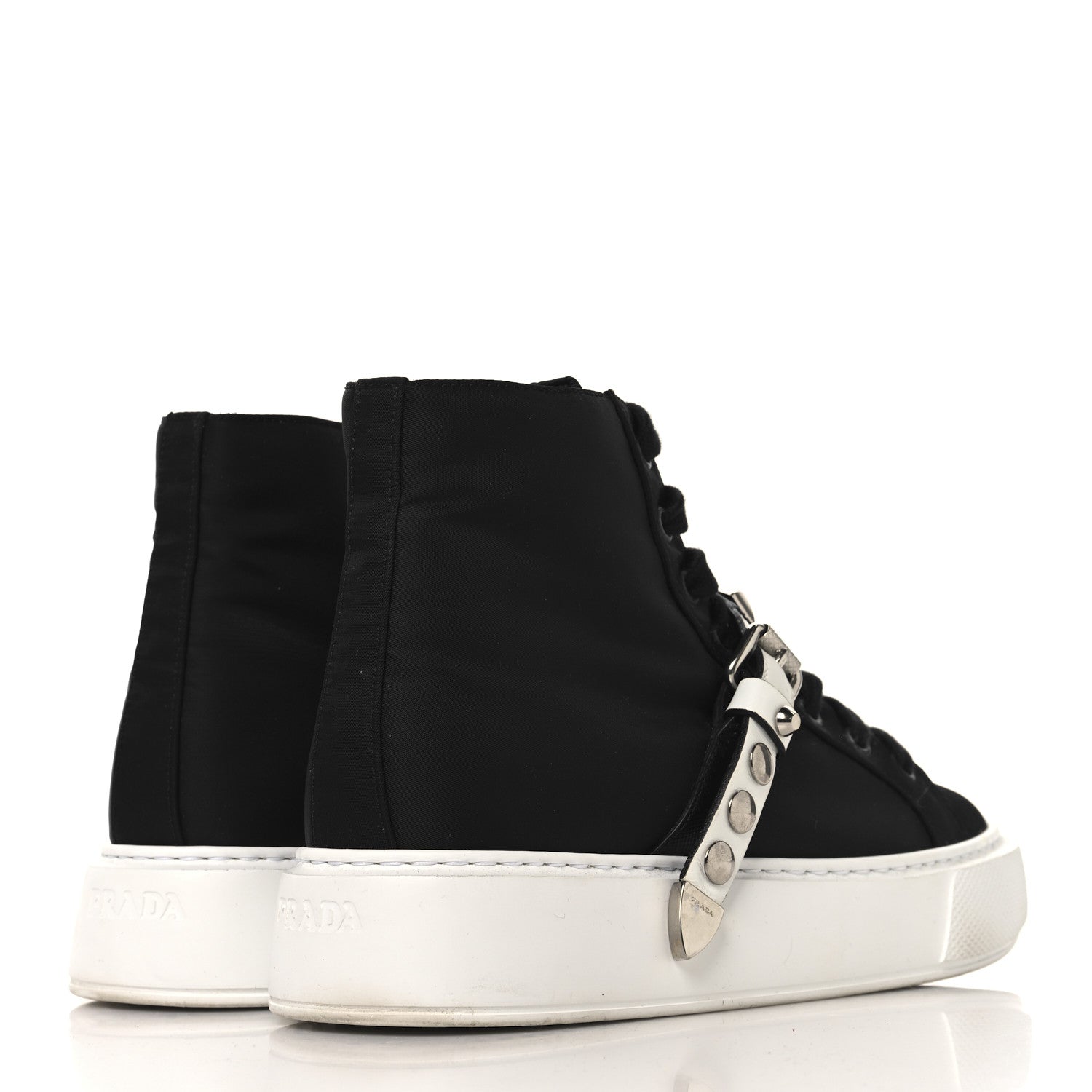 Nylon Gabardine Studded High Top Sneakers 37 Black