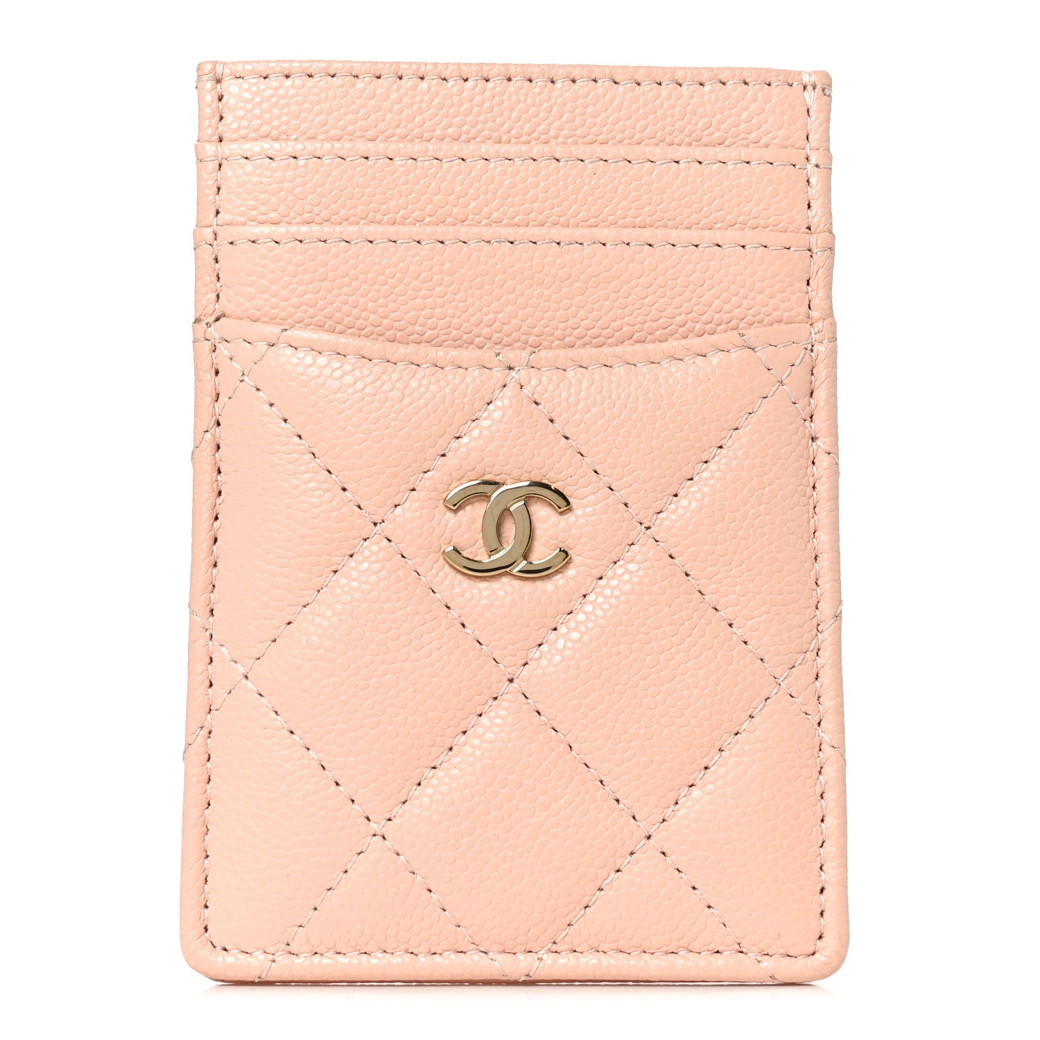 Caviar Quilted Vertical Card Holder  Light Pink