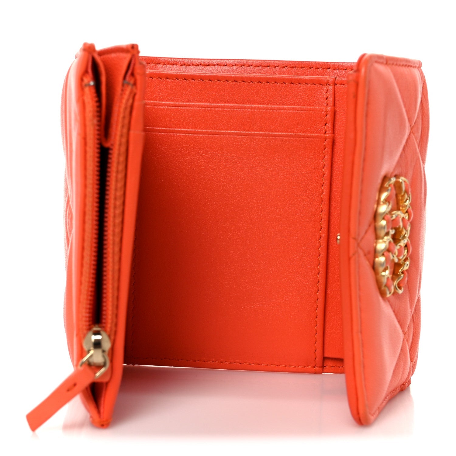 Goatskin Quilted Chanel 19 Small Flap Wallet Orange