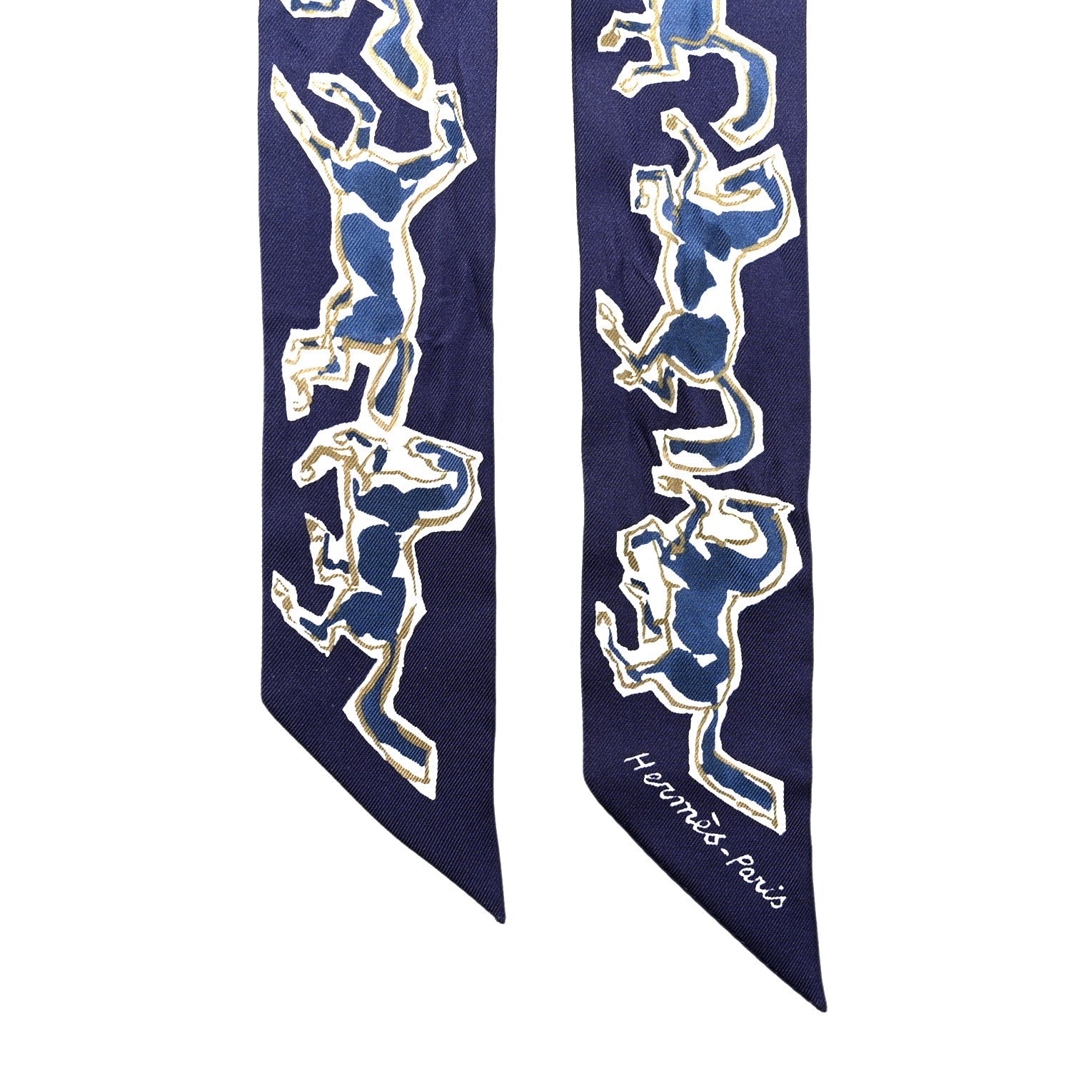 Silk Chevaux En Liberte Twilly Marine Indigo Blanc