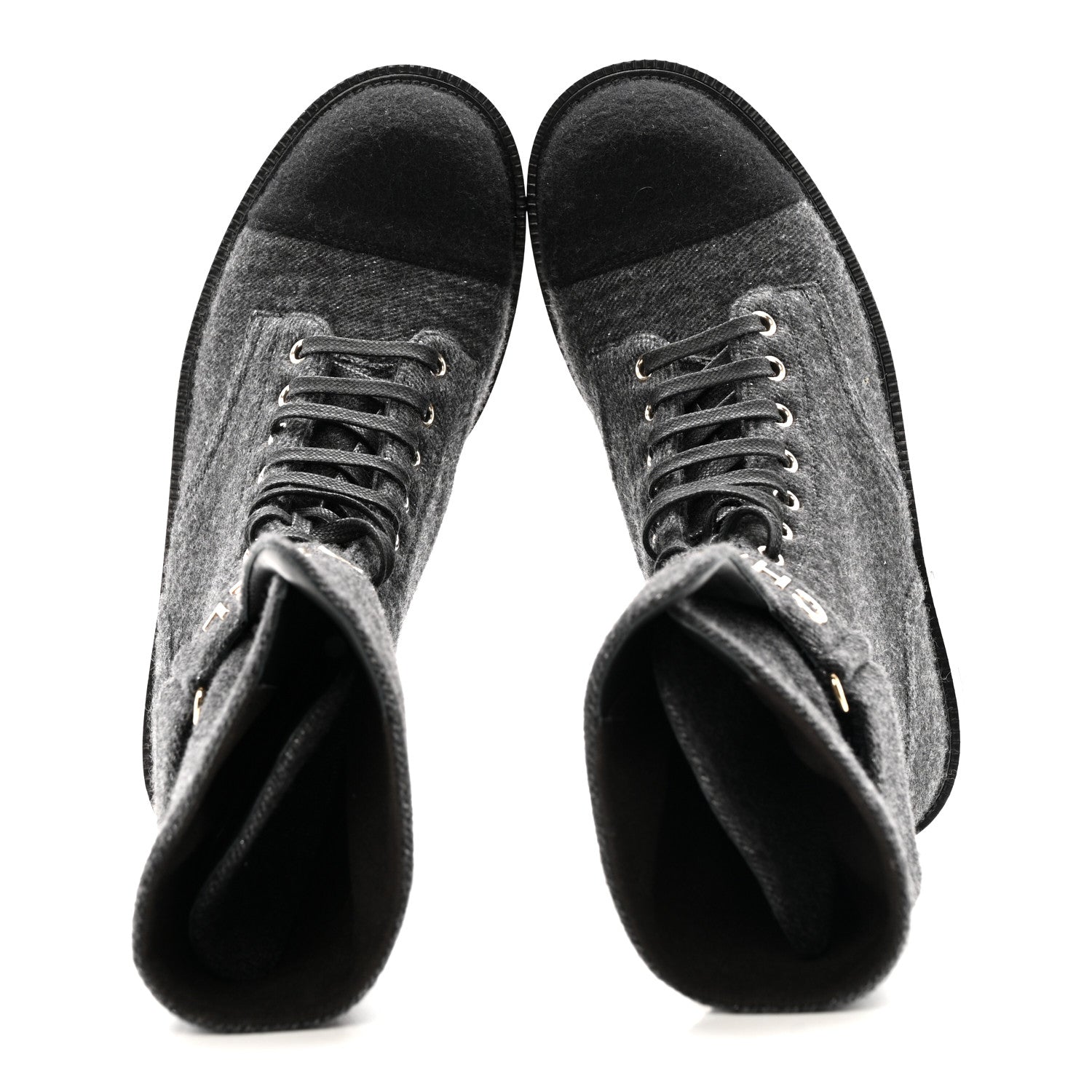 Tweed Lace Up Combat Boots 37.5 Dark Grey Black