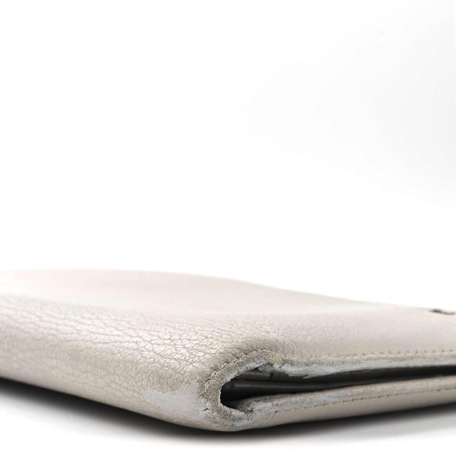 Metallic Goatskin Camellia Embossed Yen Wallet Silver
