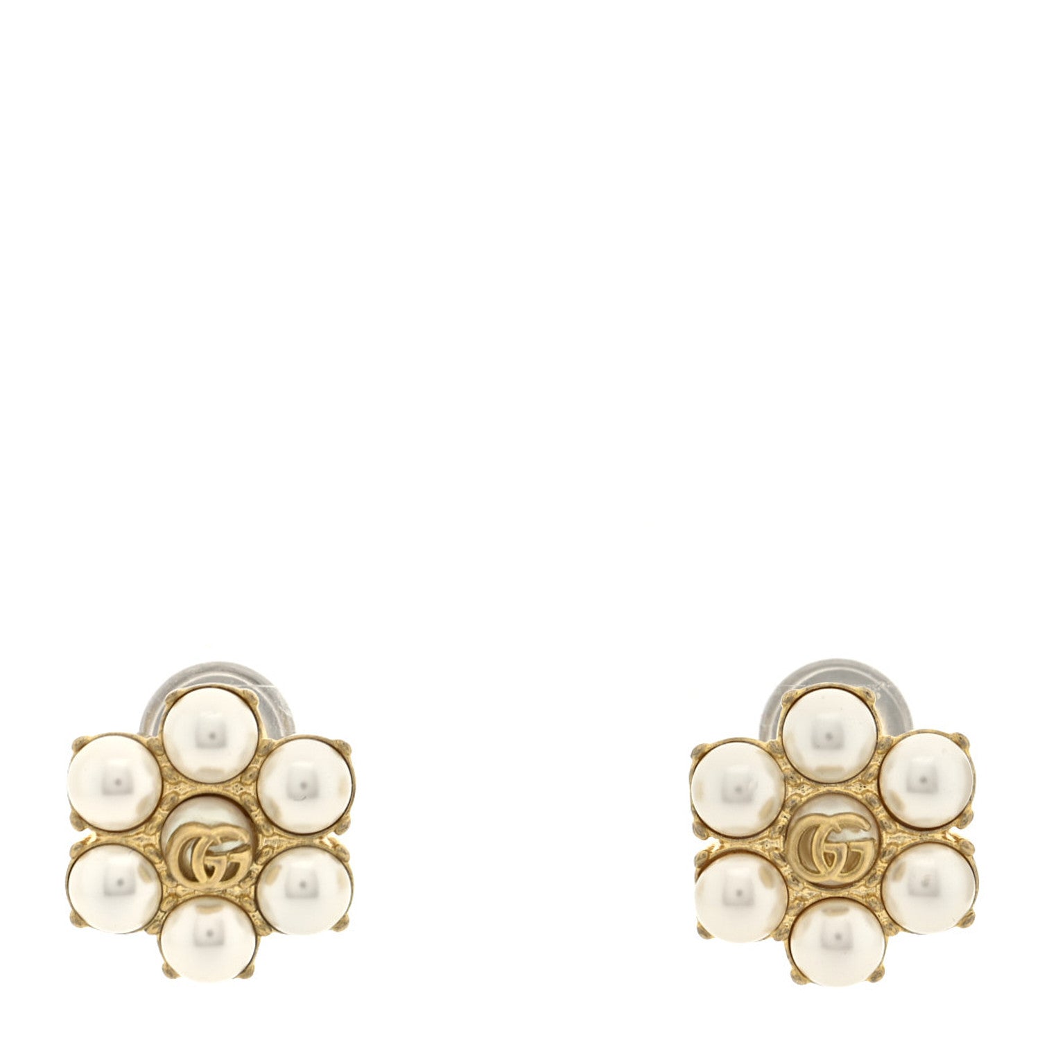 Metal Pearl Double G Clip On Earrings Aged Gold