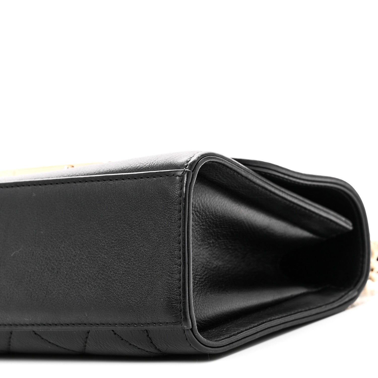 Grained Calfskin Quilted Small Label Click Flap Bag Black