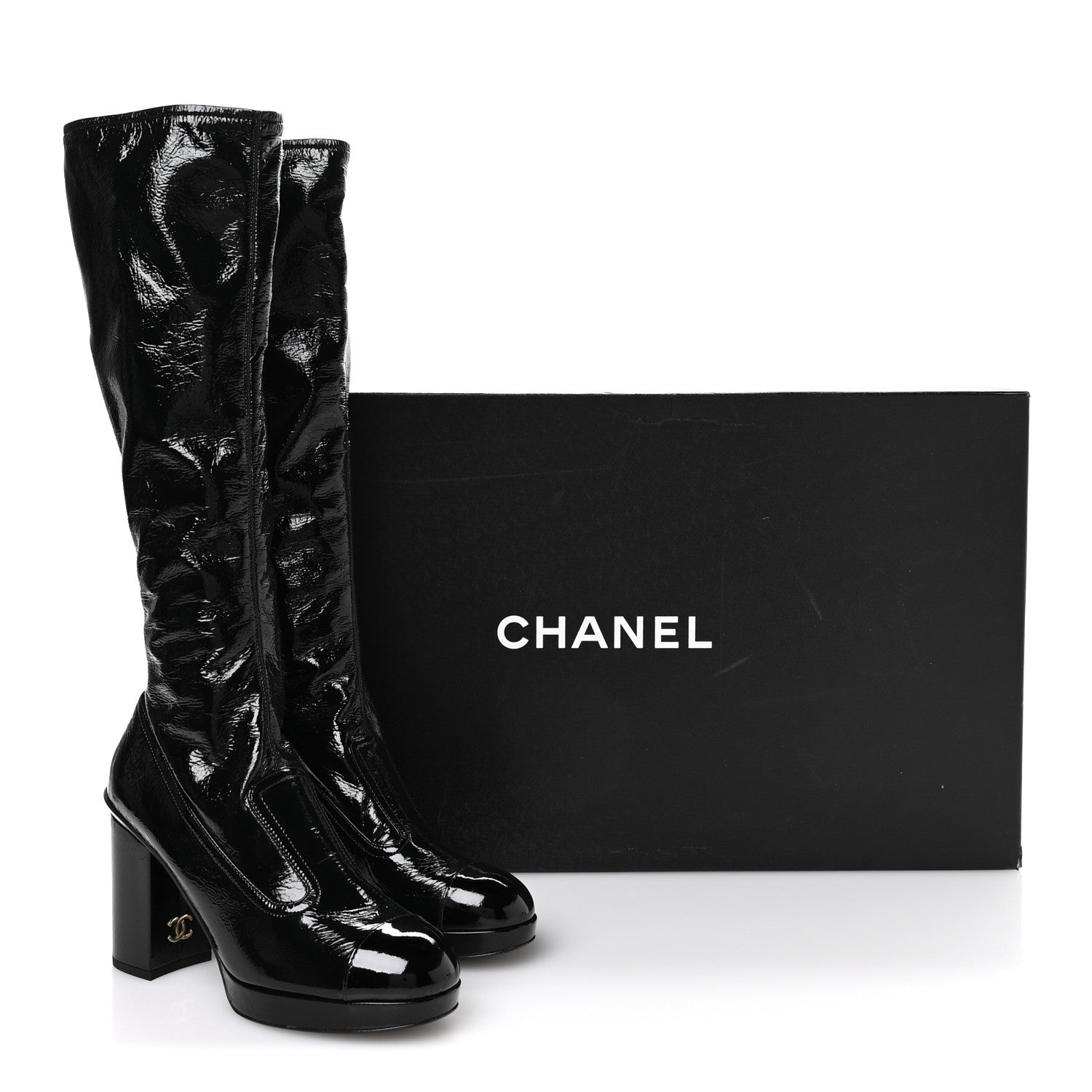 Crumpled Patent High Boots 39.5 Black