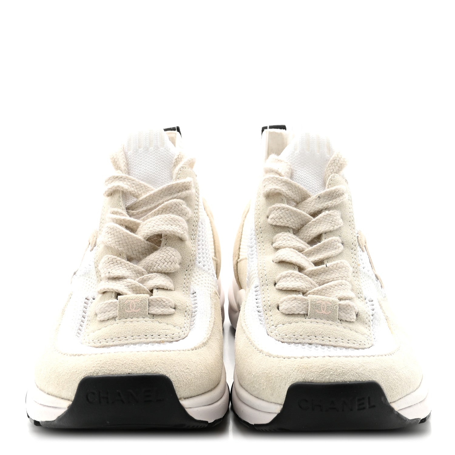 Mesh Suede Fabric Womens CC Sneakers 38 White Ivory Light Beige