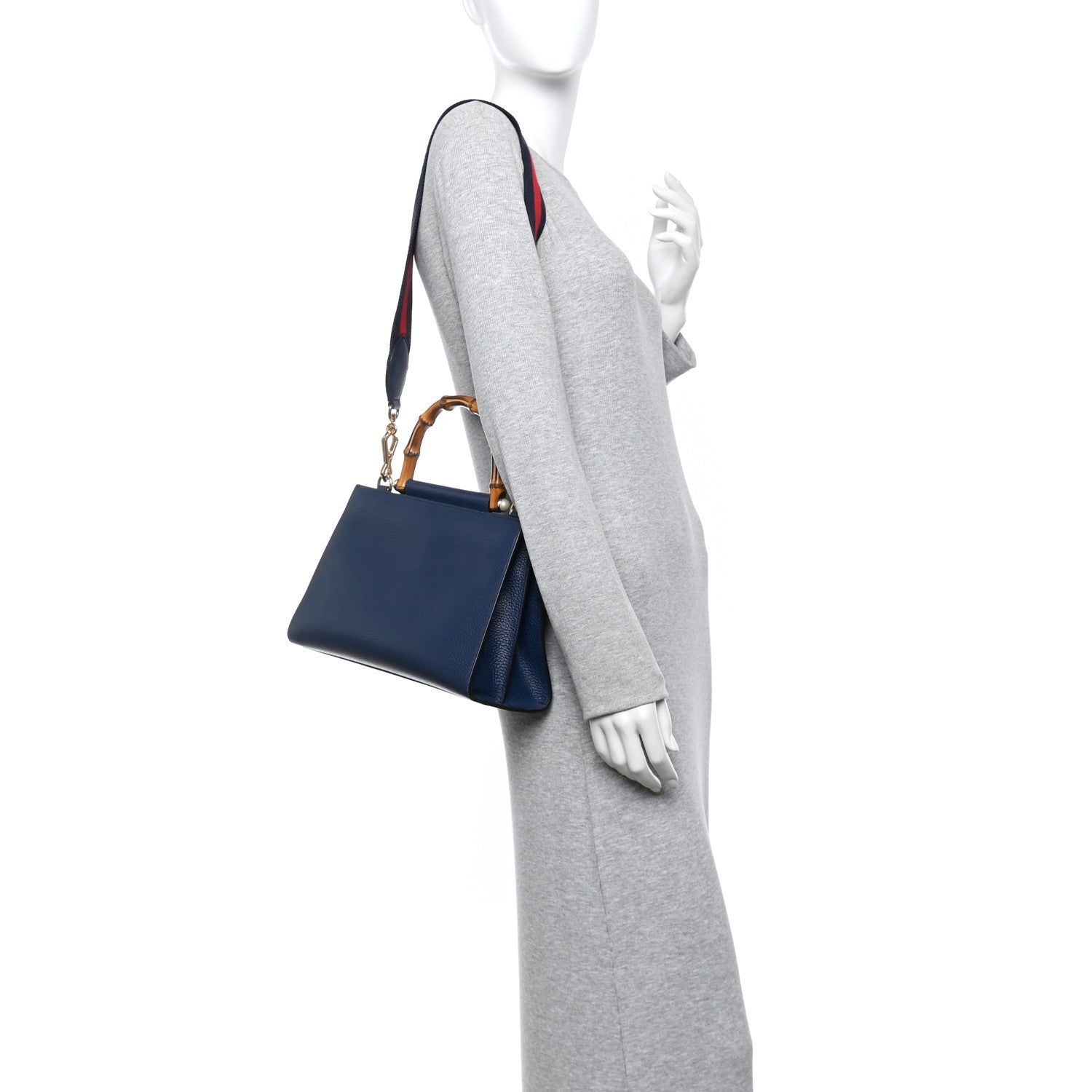 Nappa Bamboo Web Small Nymphaea Top Handle Bag Navy