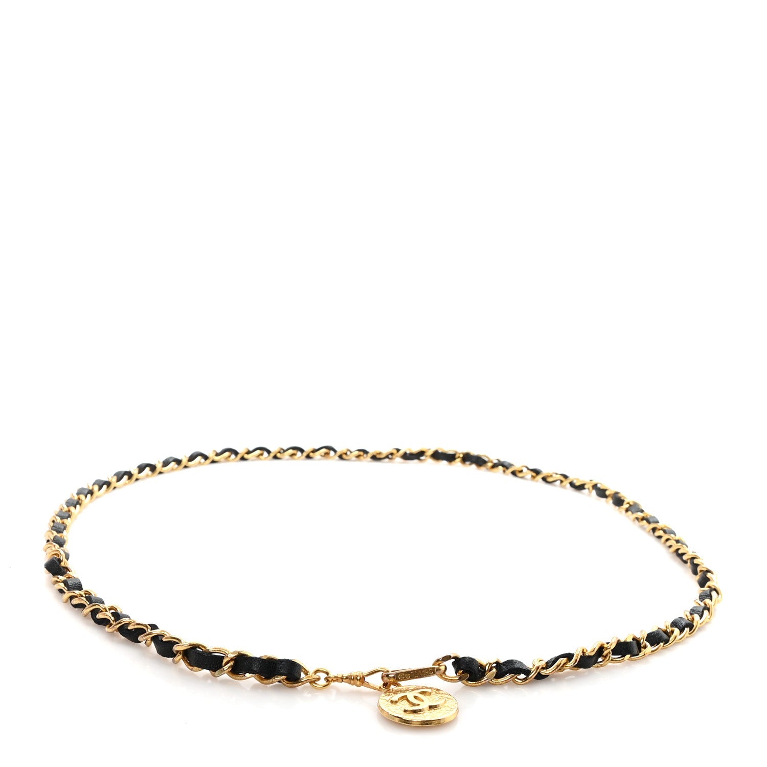 Lambskin Chain CC Medallion Belt Black Gold