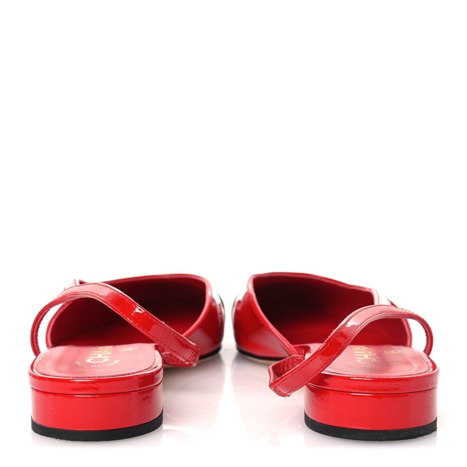 Patent Calfskin Cap Toe CC Slingback Flats 39 Red Black