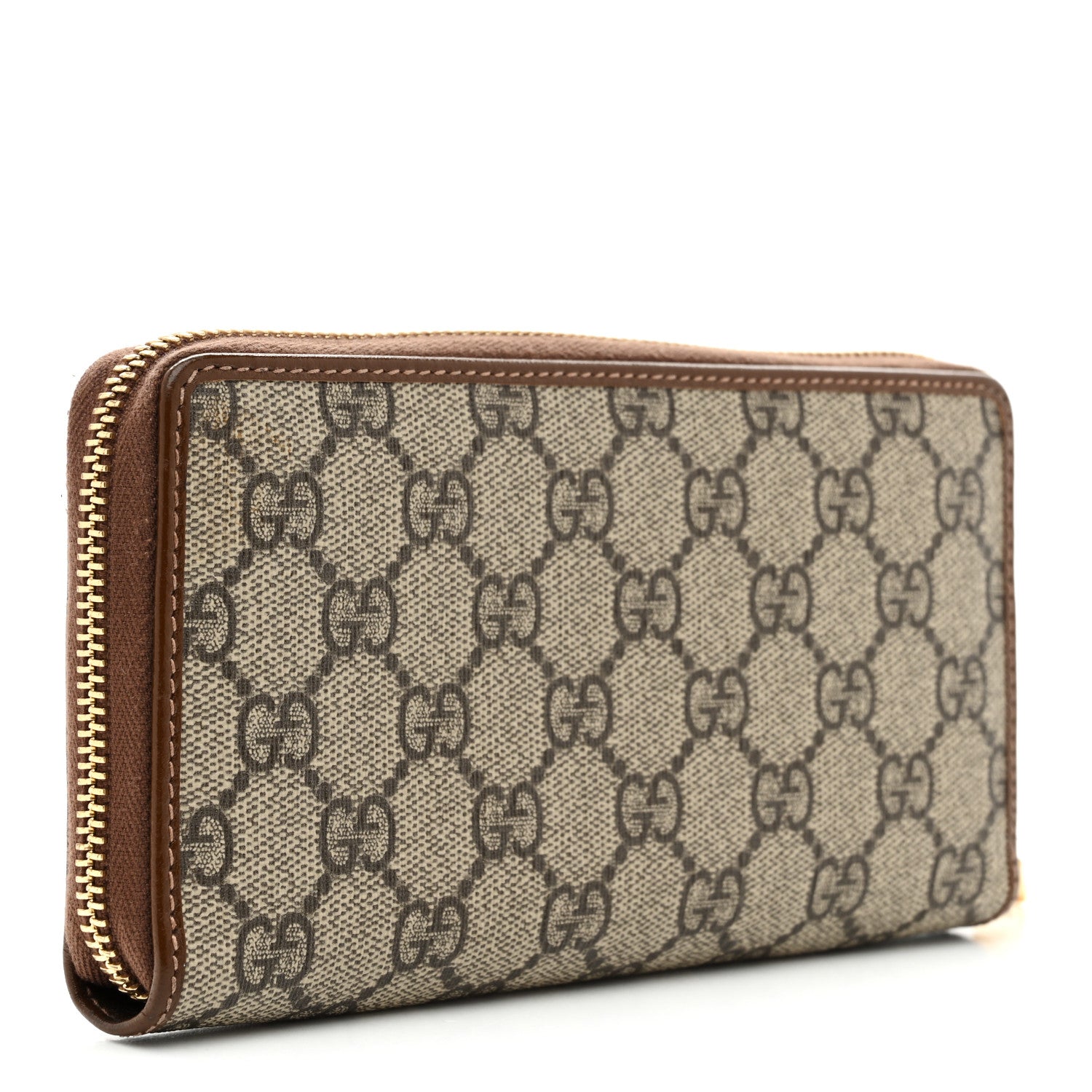 GG Supreme Monogram Azalea Calfskin Horsebit 1955 Zip Around Wallet Beige Ebony Brown Sugar