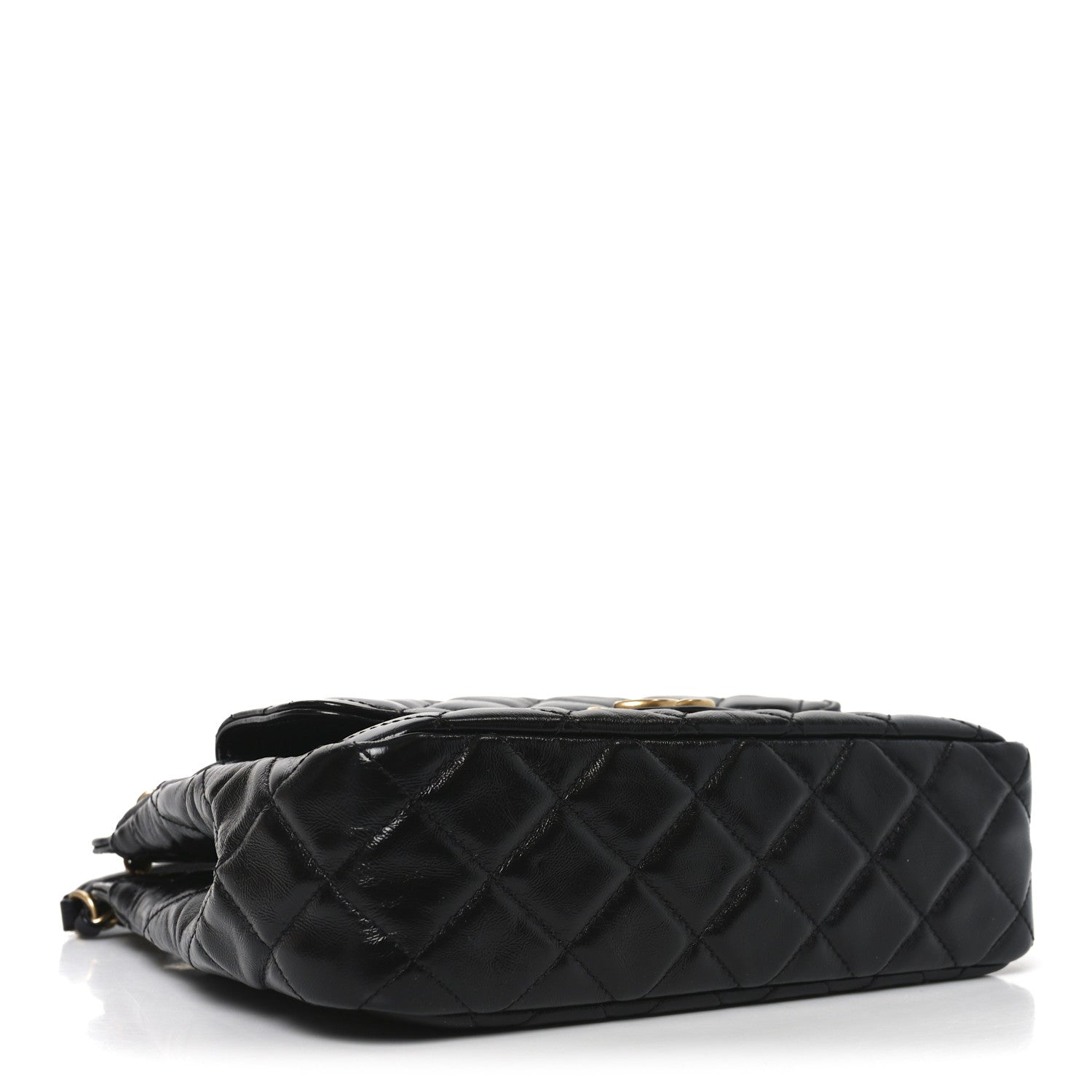 Shiny Crumpled Calfskin Quilted Wavy CC Hobo Black