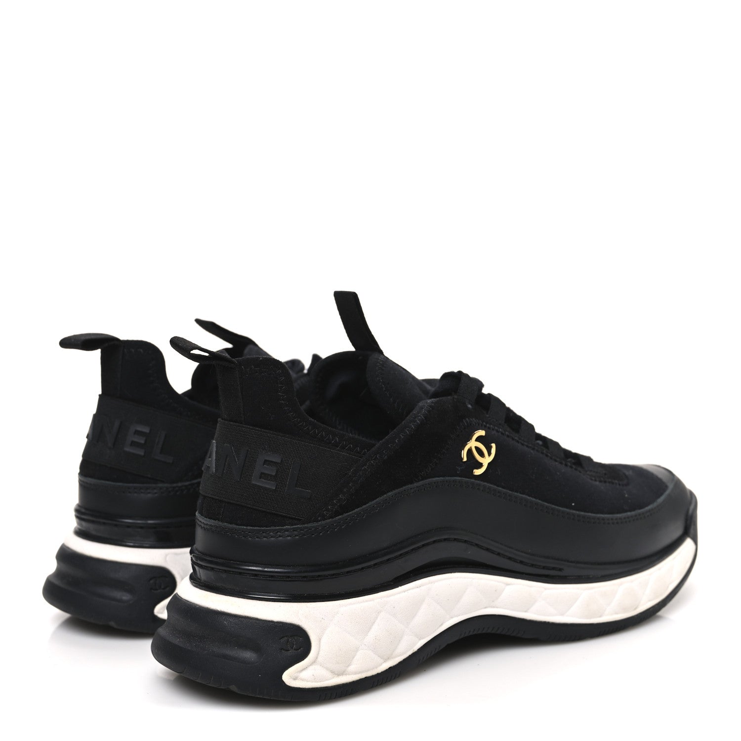 Velvet Calfskin Mixed Fibers CC Sneakers 38.5 Black