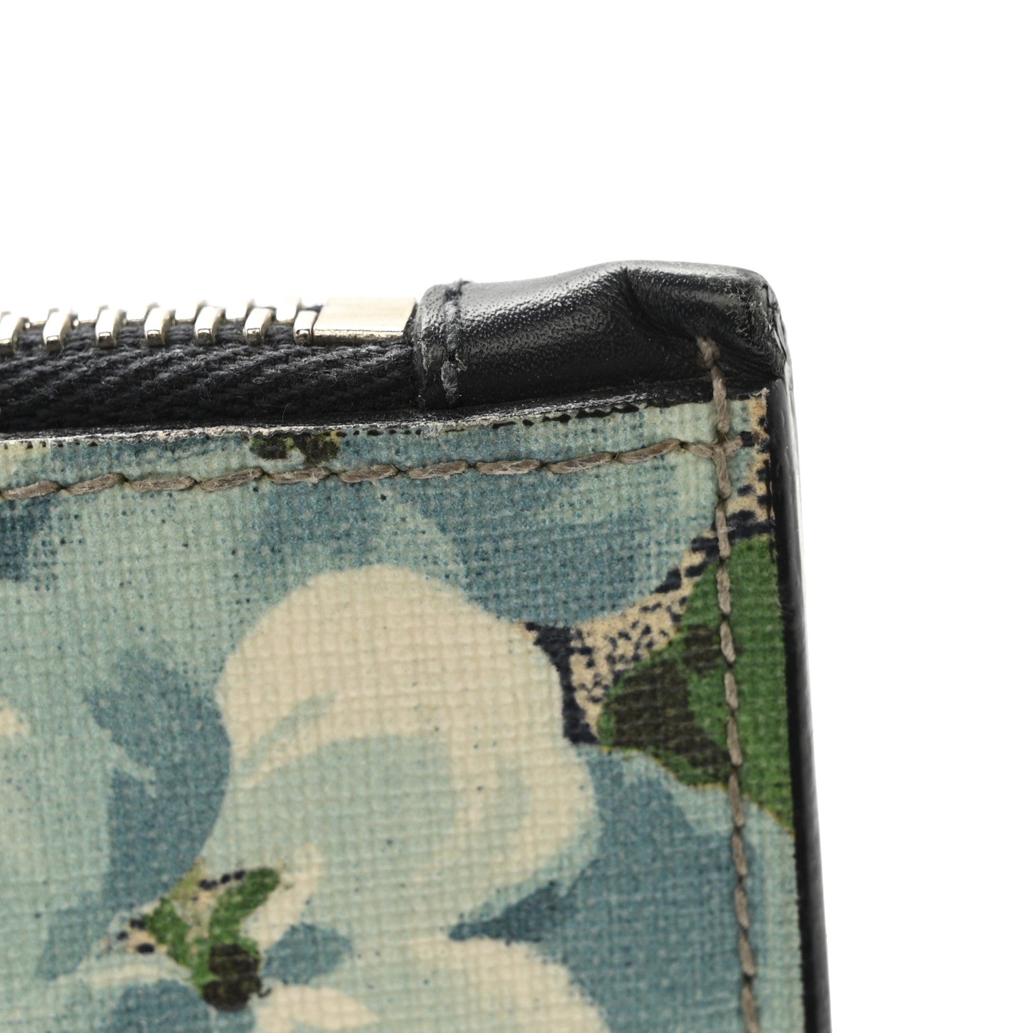 GG Supreme Monogram Blooms Small Zip Wristlet Pouch Beige Blue Black