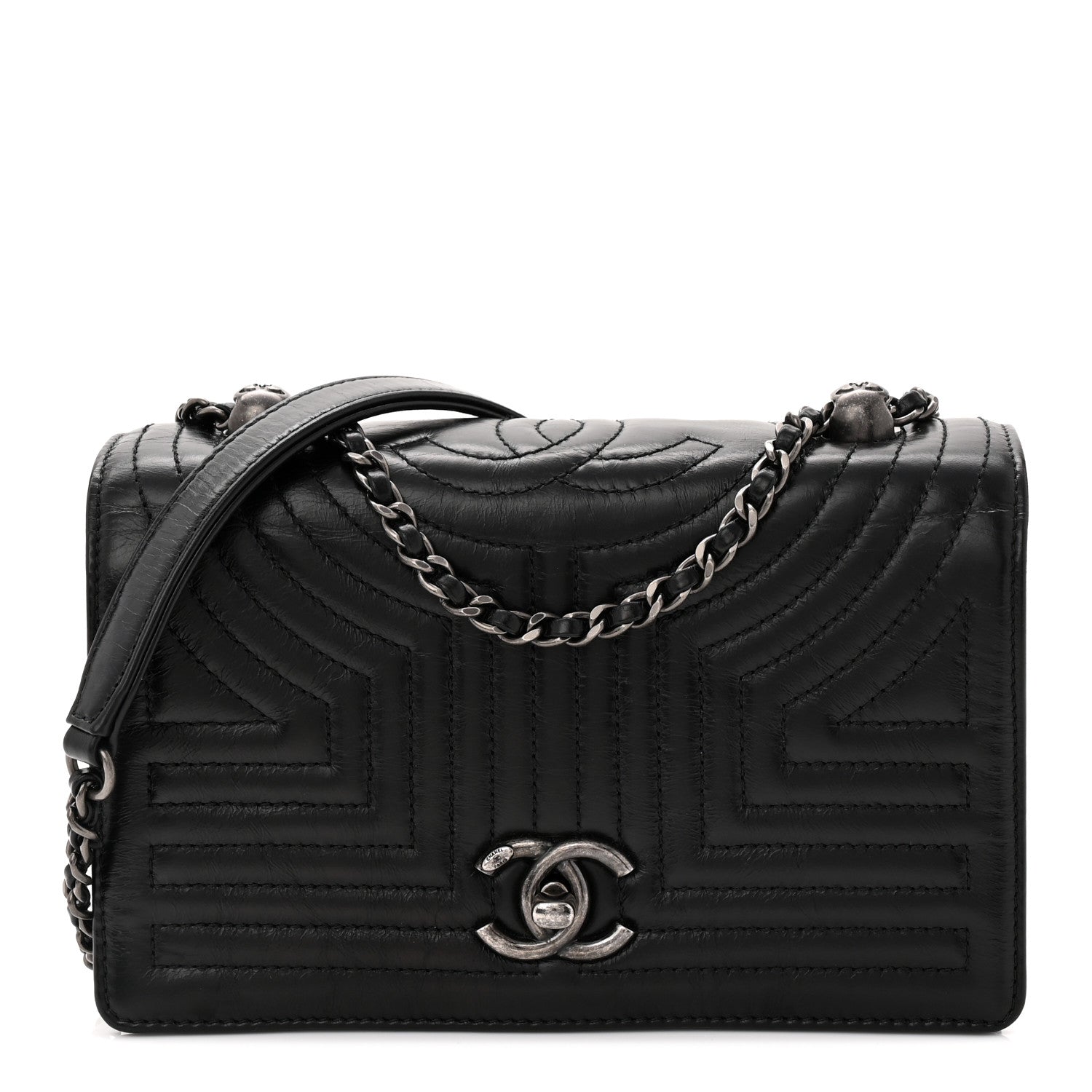 Glazed Calfskin Quilted Small Korean Garden Flap Black