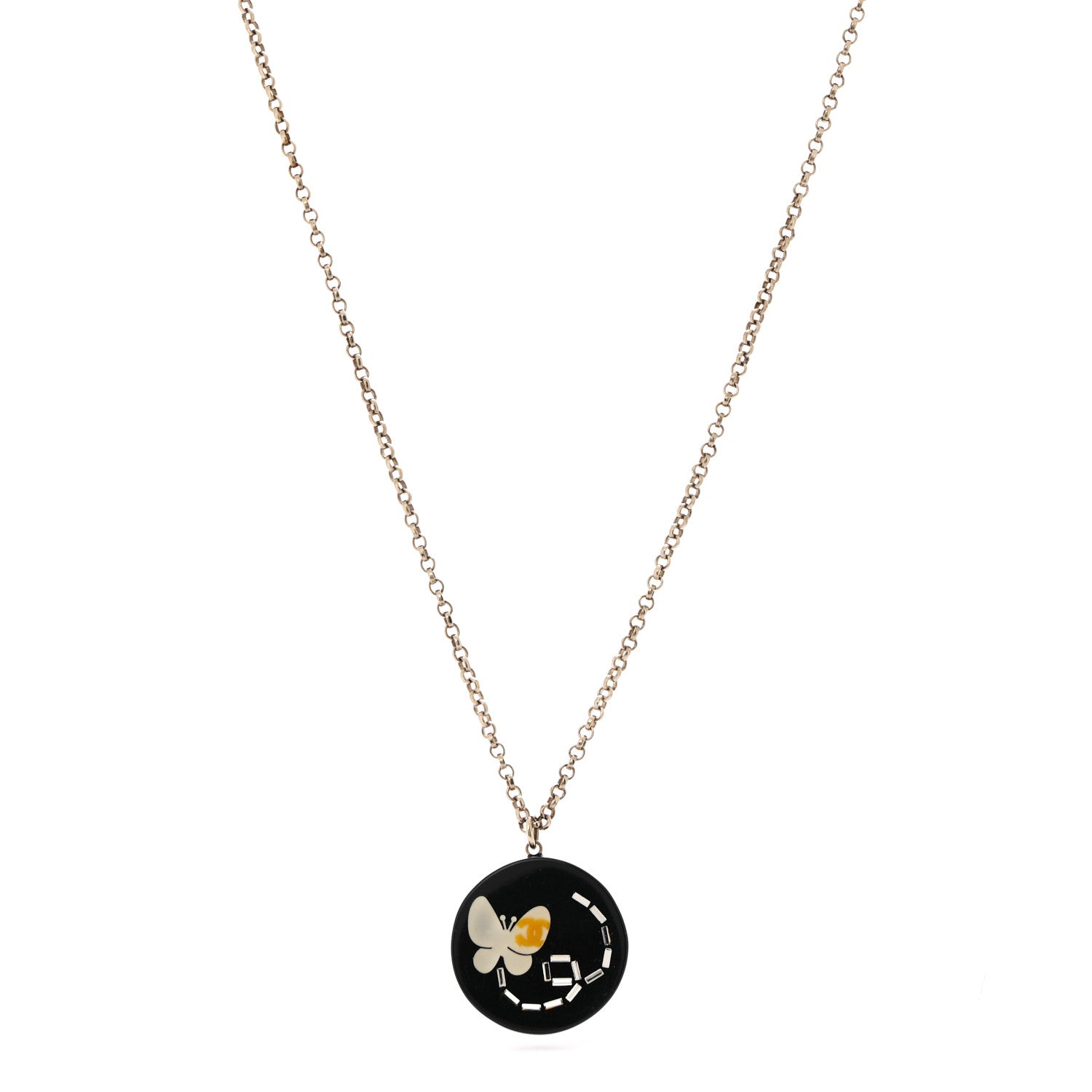 Resin Crystal Butterfly CC Pendant Necklace Gold Black