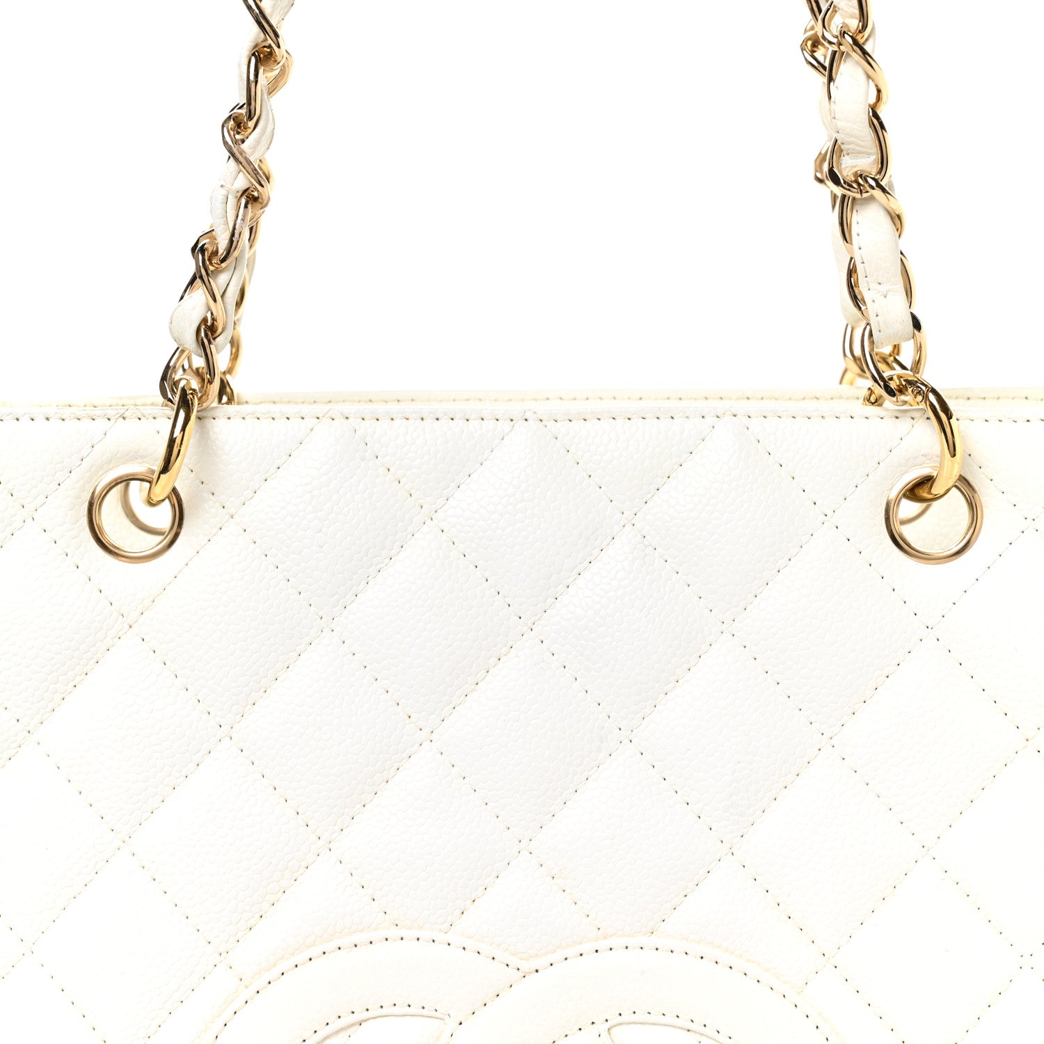Caviar Quilted Petit Shopping Tote PST White