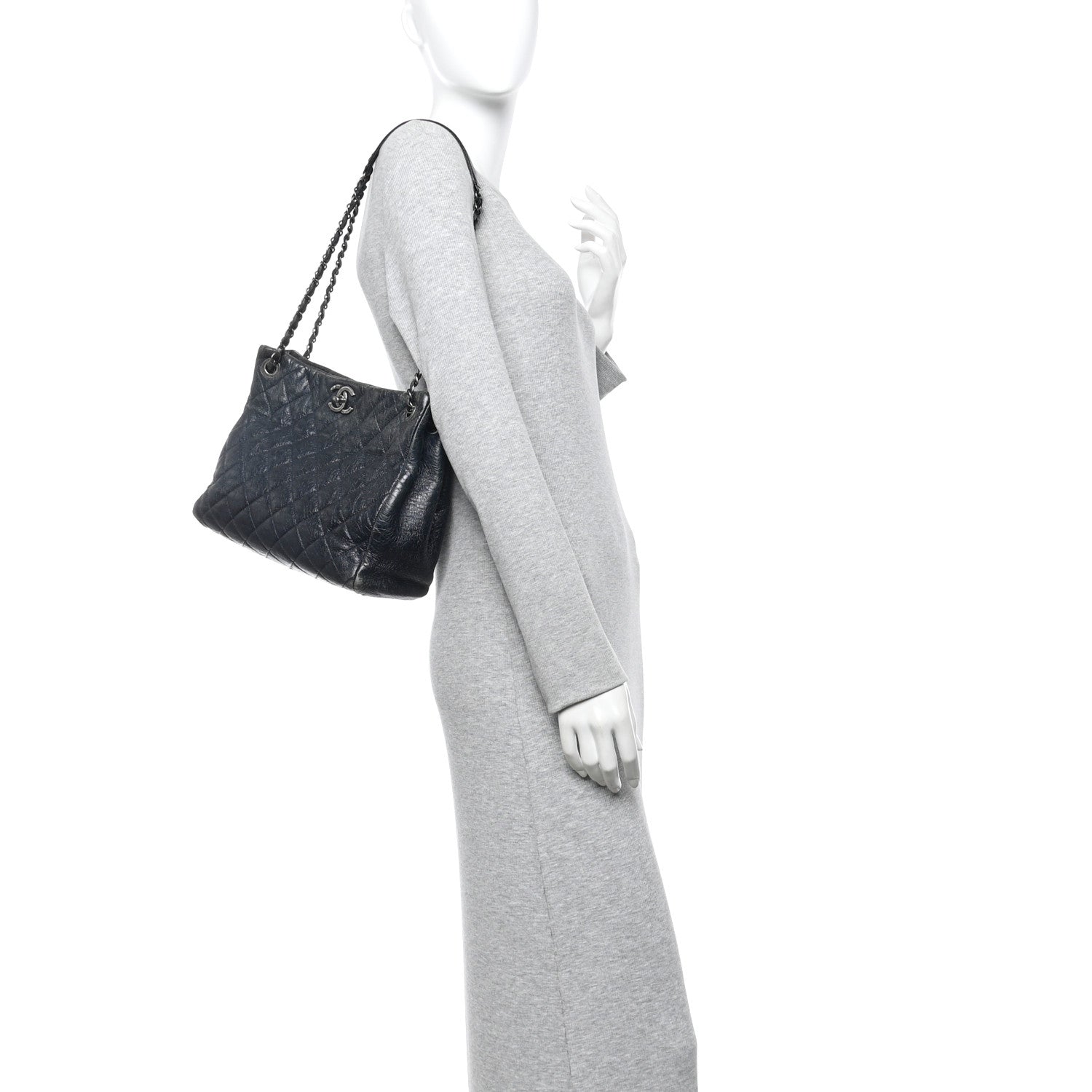 Glazed Calfskin Quilted Tote Navy