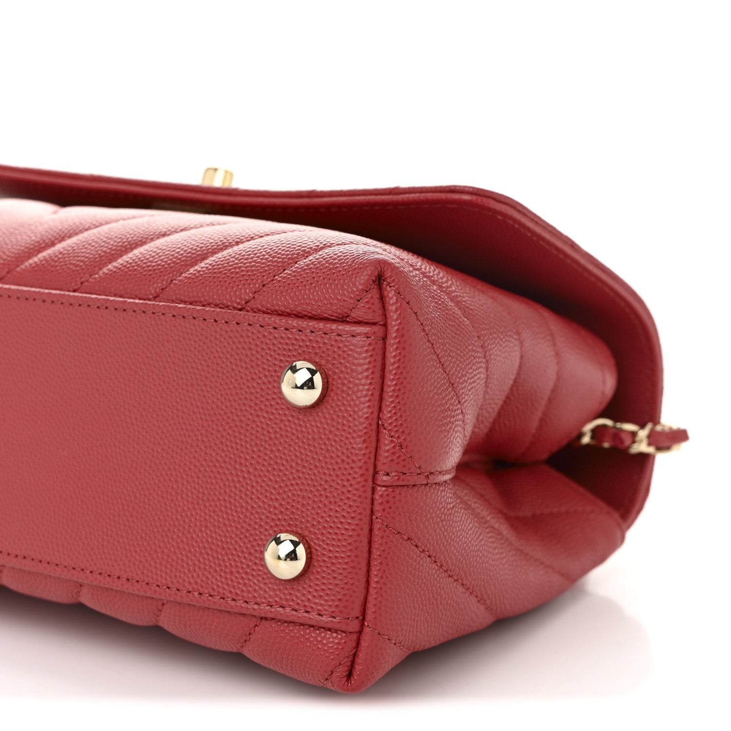 Caviar Chevron Quilted Mini Coco Handle Flap Red