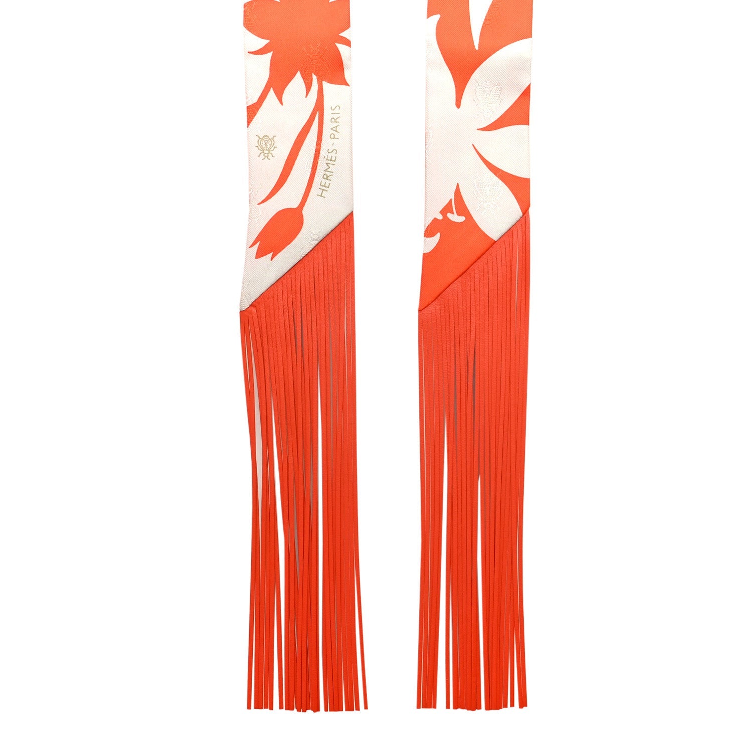 Silk Calfskin Bouquet Final Fringed Twilly Orange Gris Perle Vermillion