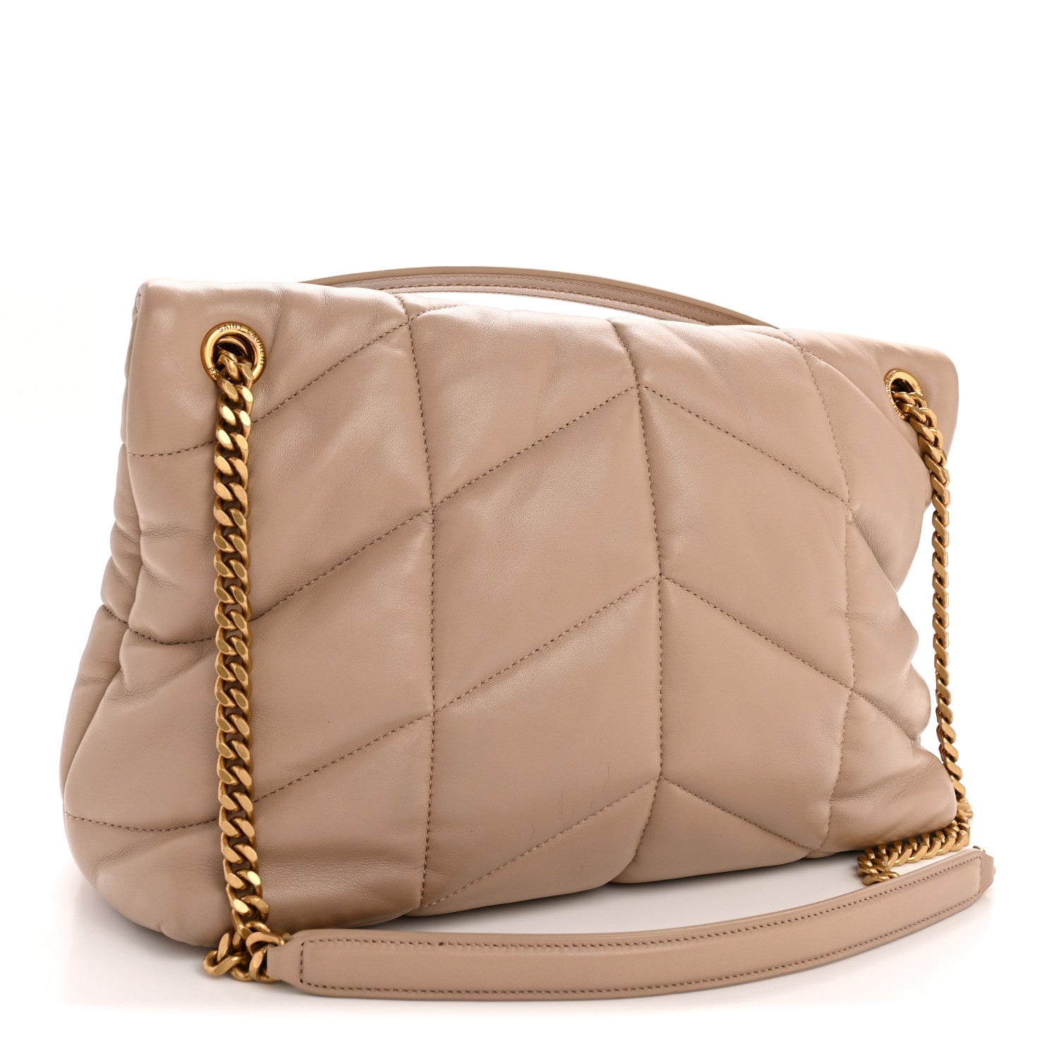 Lambskin Quilted Medium Loulou Puffer Monogram Chain Satchel Dark Beige