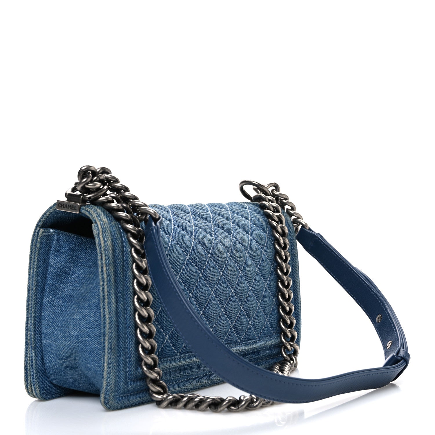 Denim Quilted Medium Boy Flap Blue