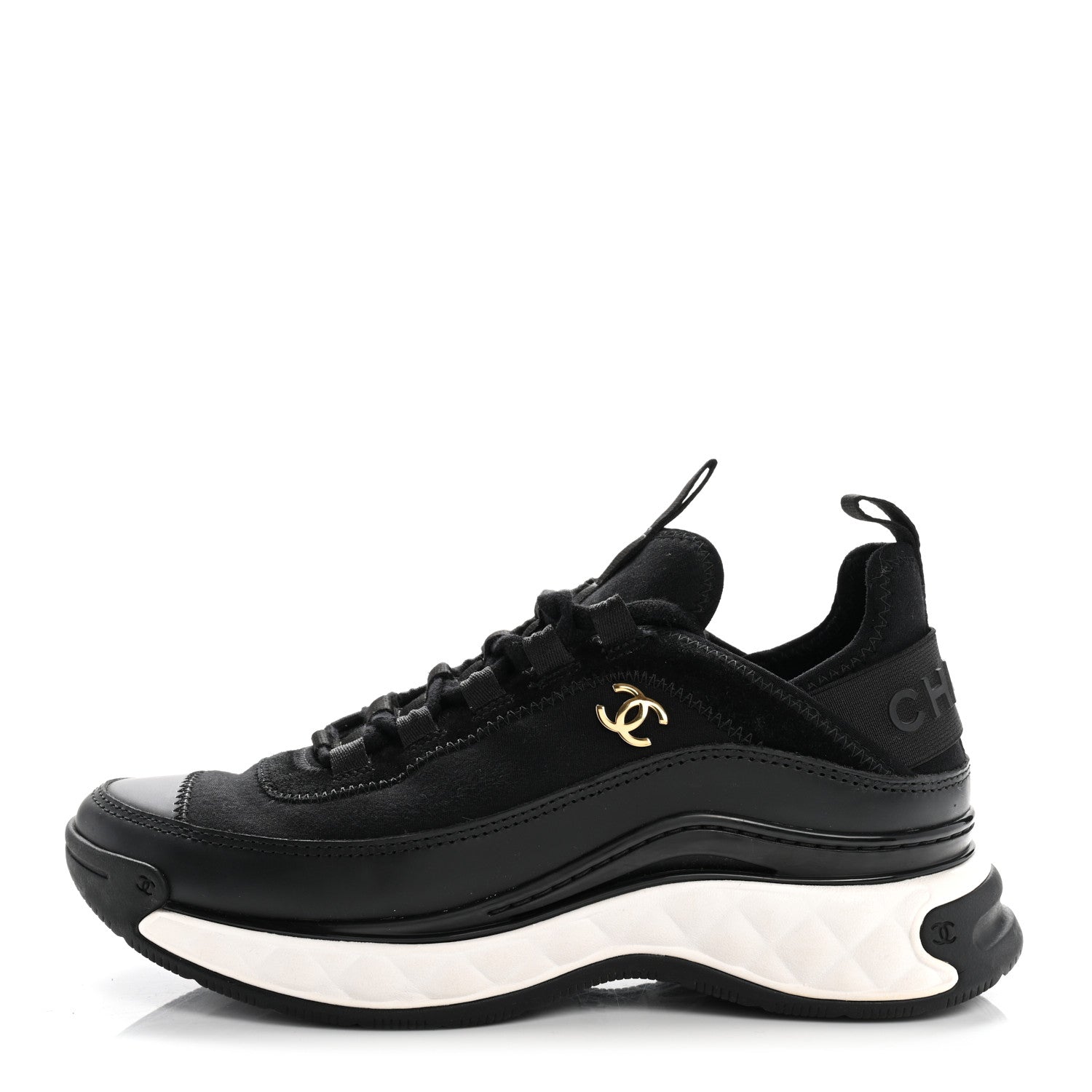 Velvet Calfskin Mixed Fibers CC Sneakers 36 Black