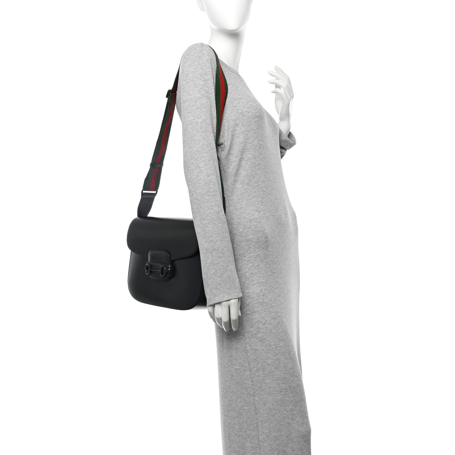 Azalea Calfskin Web Monochrome Horsebit 1955 Shoulder Bag Black