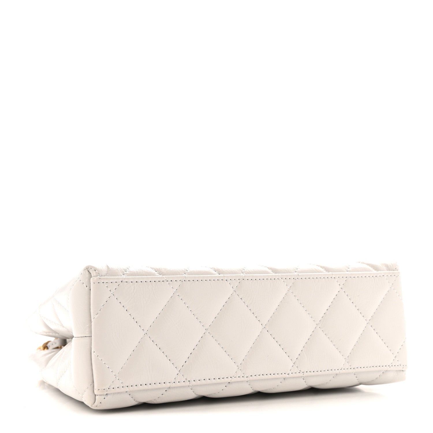 Shiny Aged Calfskin Quilted Nano Kelly Shopper Light Grey