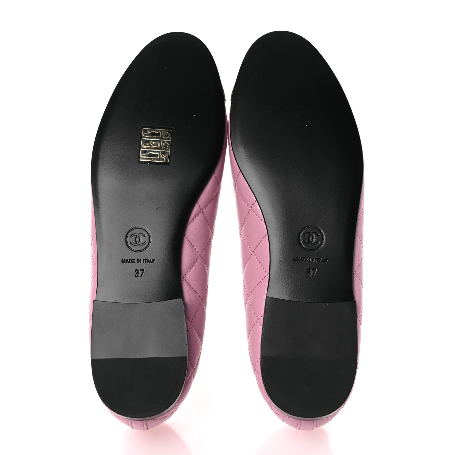 Lambskin Quilted CC Cap Toe Ballerina Flats 37 Light Pink Black