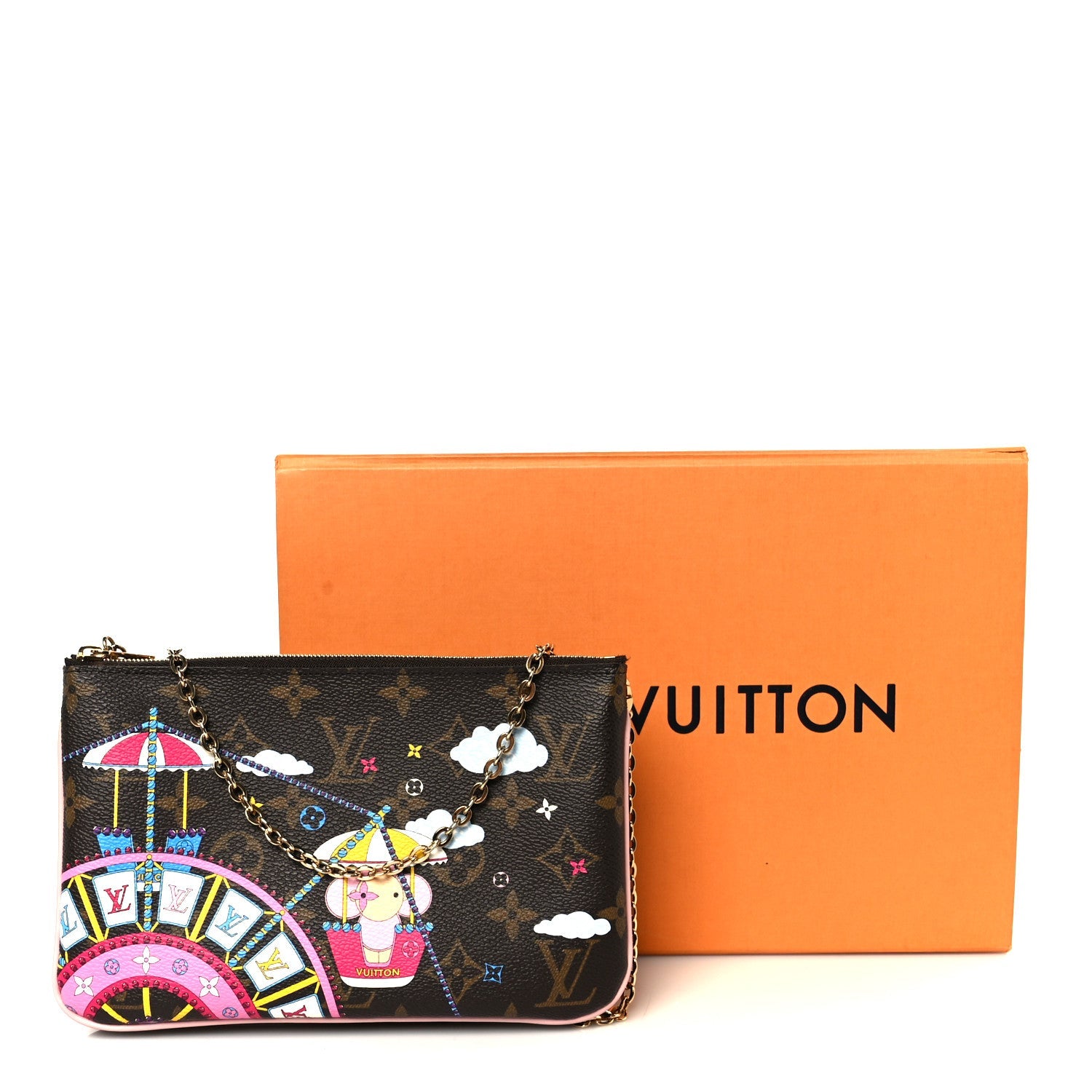 Monogram 2020 Christmas Animation Big Wheel Double Zip Pochette Rose Ballerine