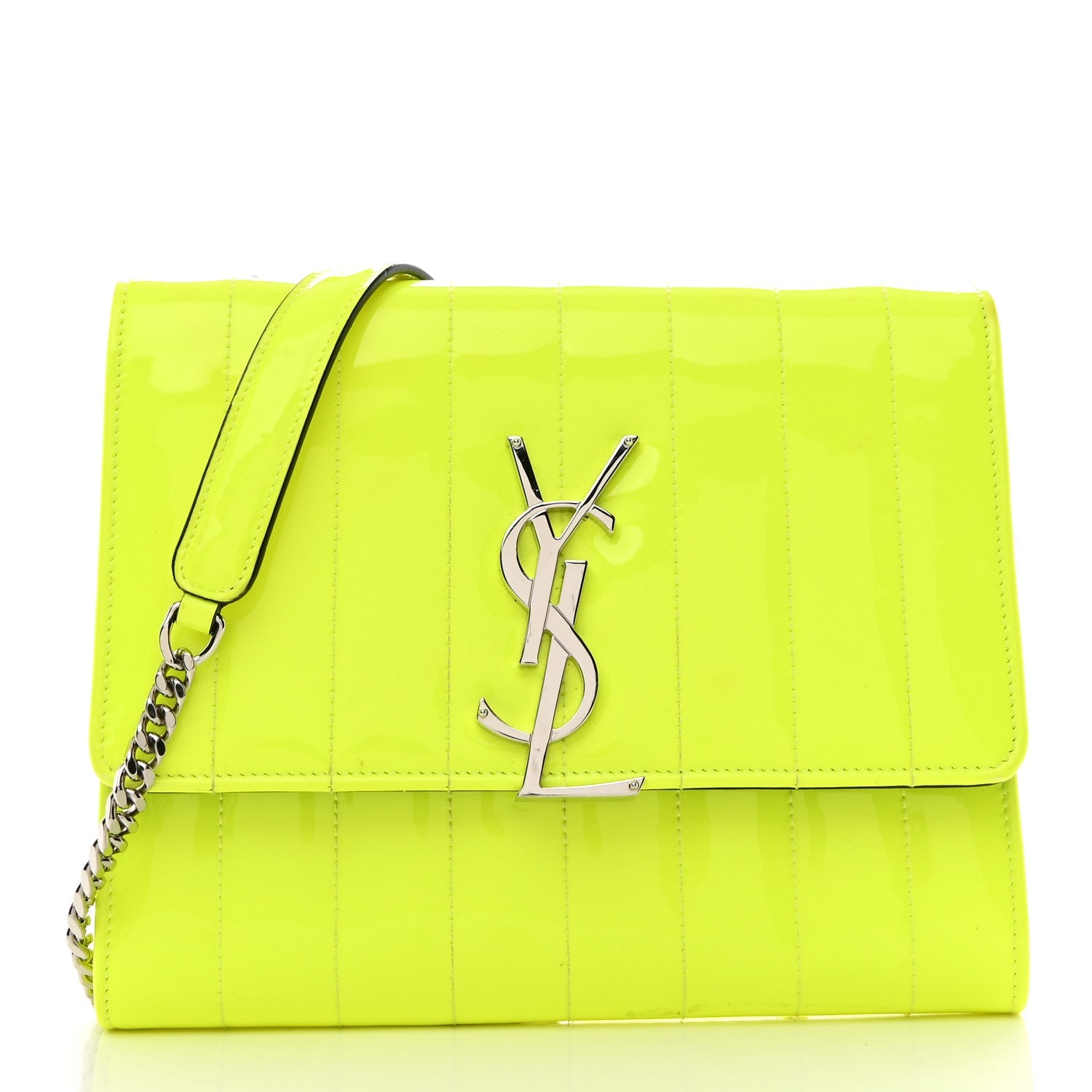 Patent Calfskin Matelasse Monogram Vicky Chain Wallet Neon Yellow