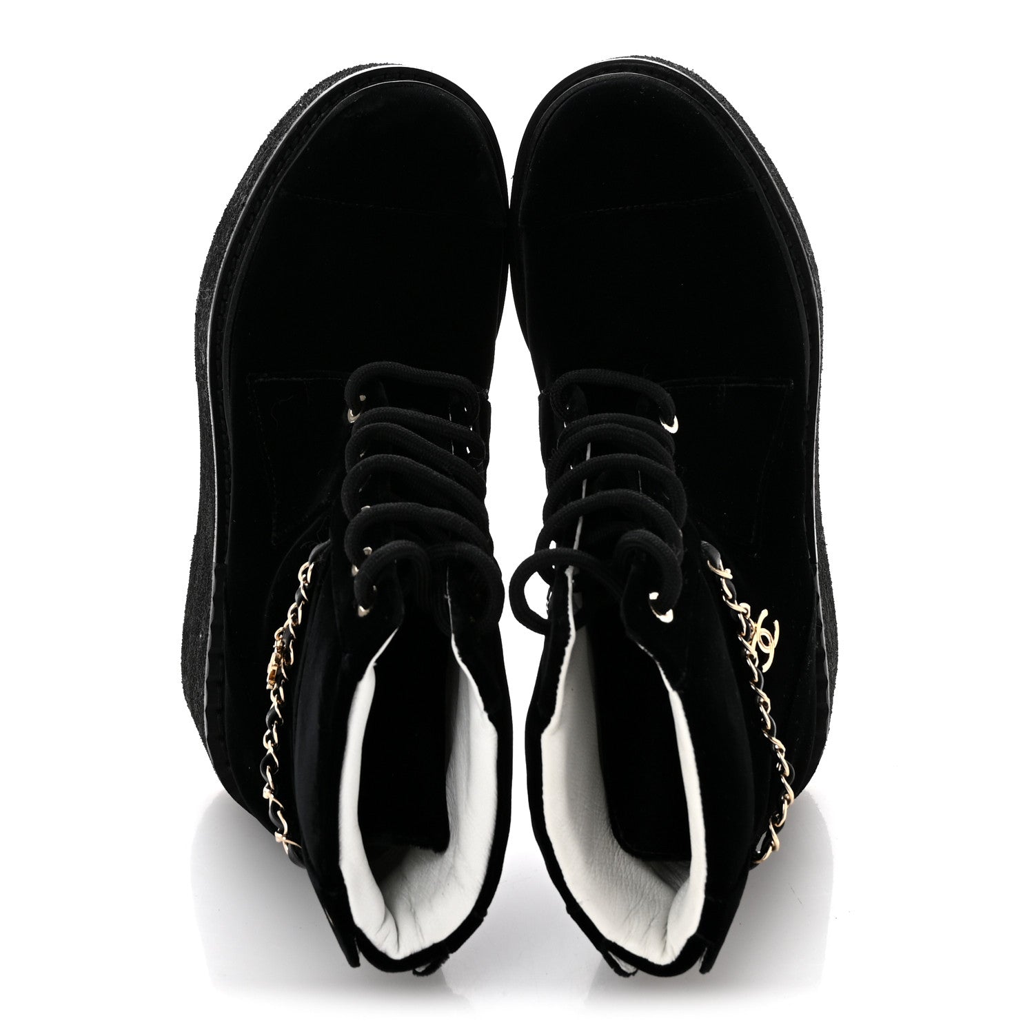 Velvet Chain Lace Up CC Short Boots 35.5 Black