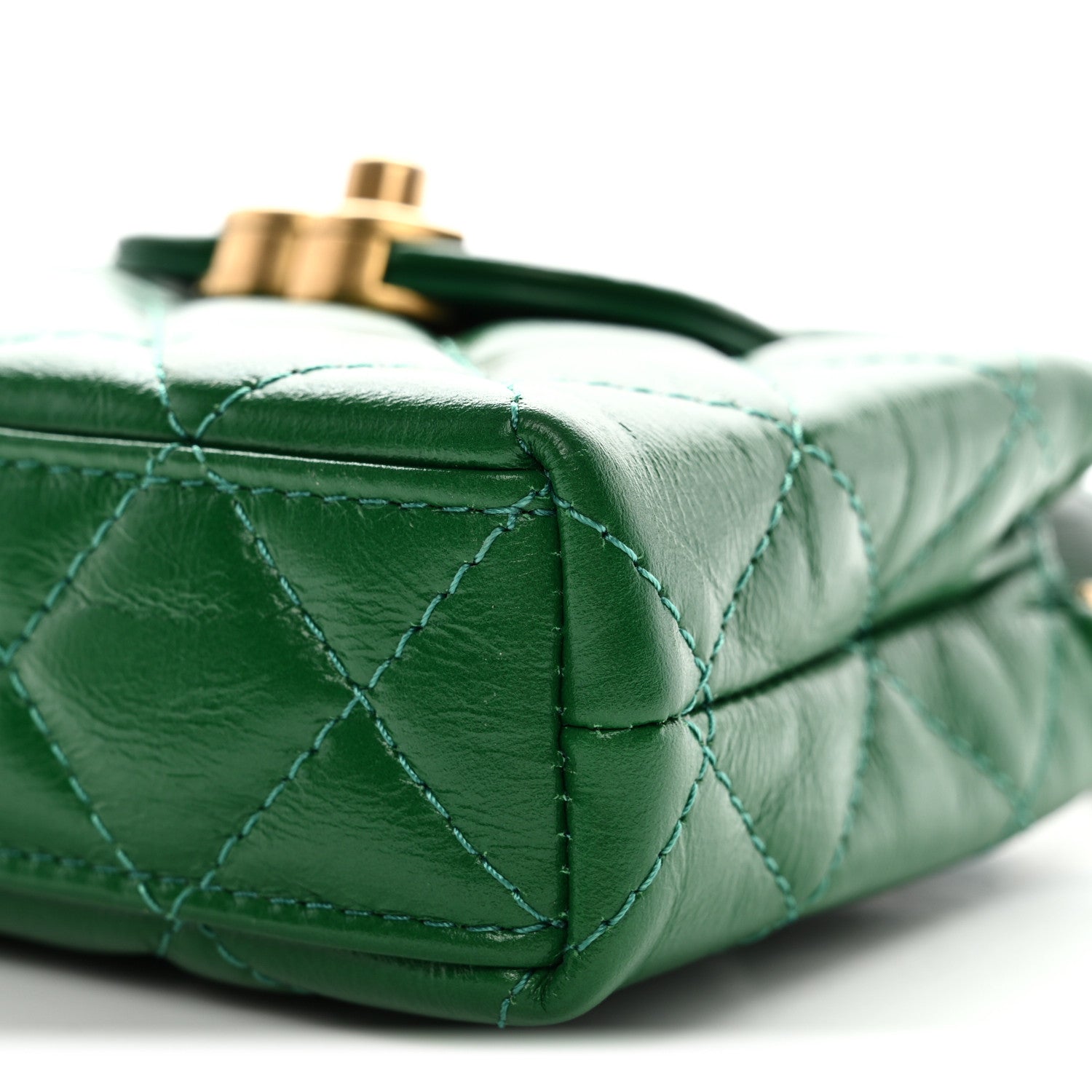 Shiny Aged Calfskin Quilted Mini Nano Kelly Shopper Green