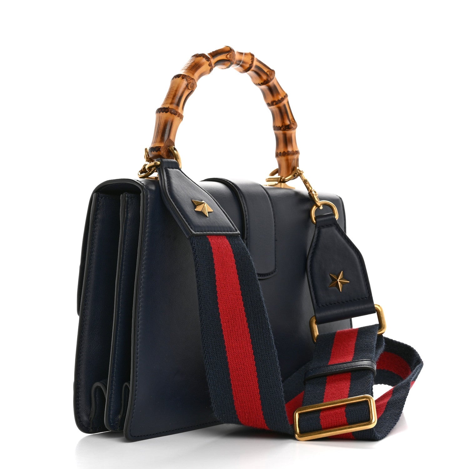 Moon Calfskin Web Medium Dionysus Bamboo Top Handle Bag Blue Emerald Hibiscus Red