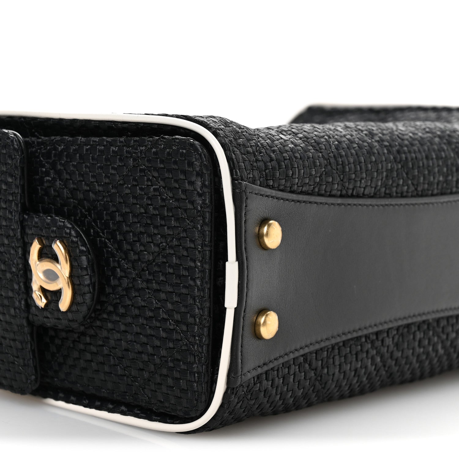 Braided Raffia Calfskin Mini Chanel 25 Handbag Black White