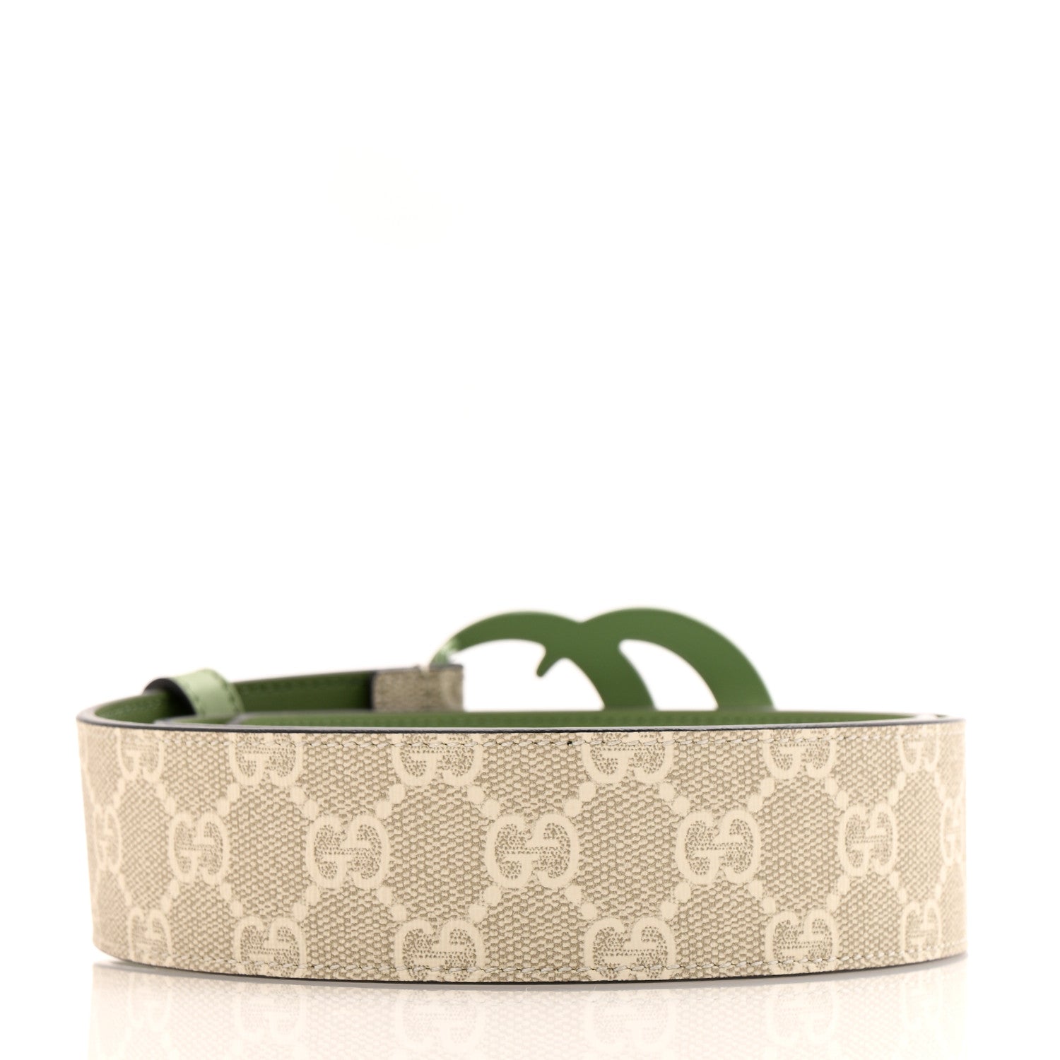 GG Supreme Monogram Plutone Calfskin Enamel Double G 40mm Belt 80 32 Beige Ebony Mystic White Salamander Green
