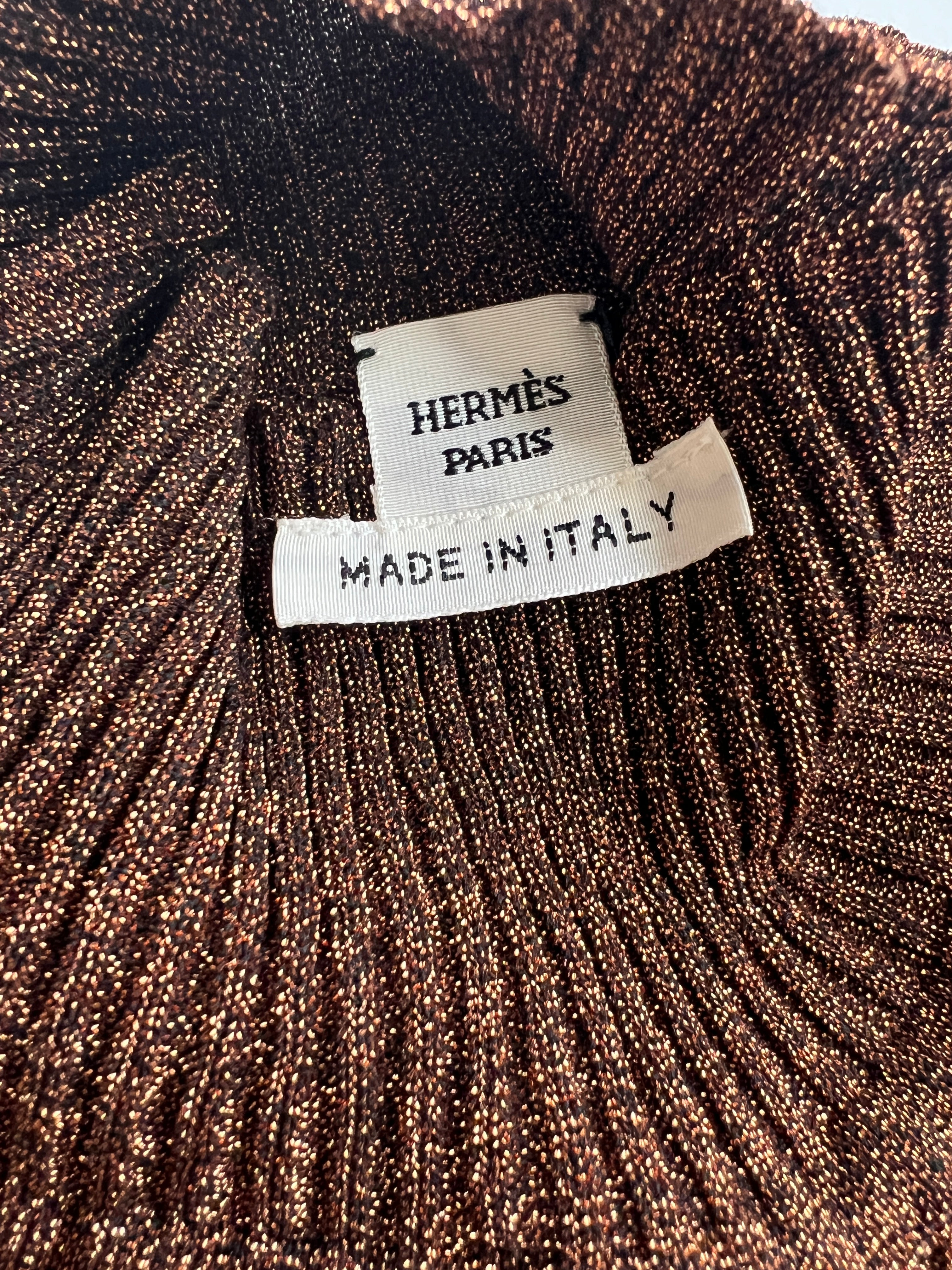 Hermès Bronze Metallic Knitted Longsleeve Jumper Size FR 34 (UK 6)